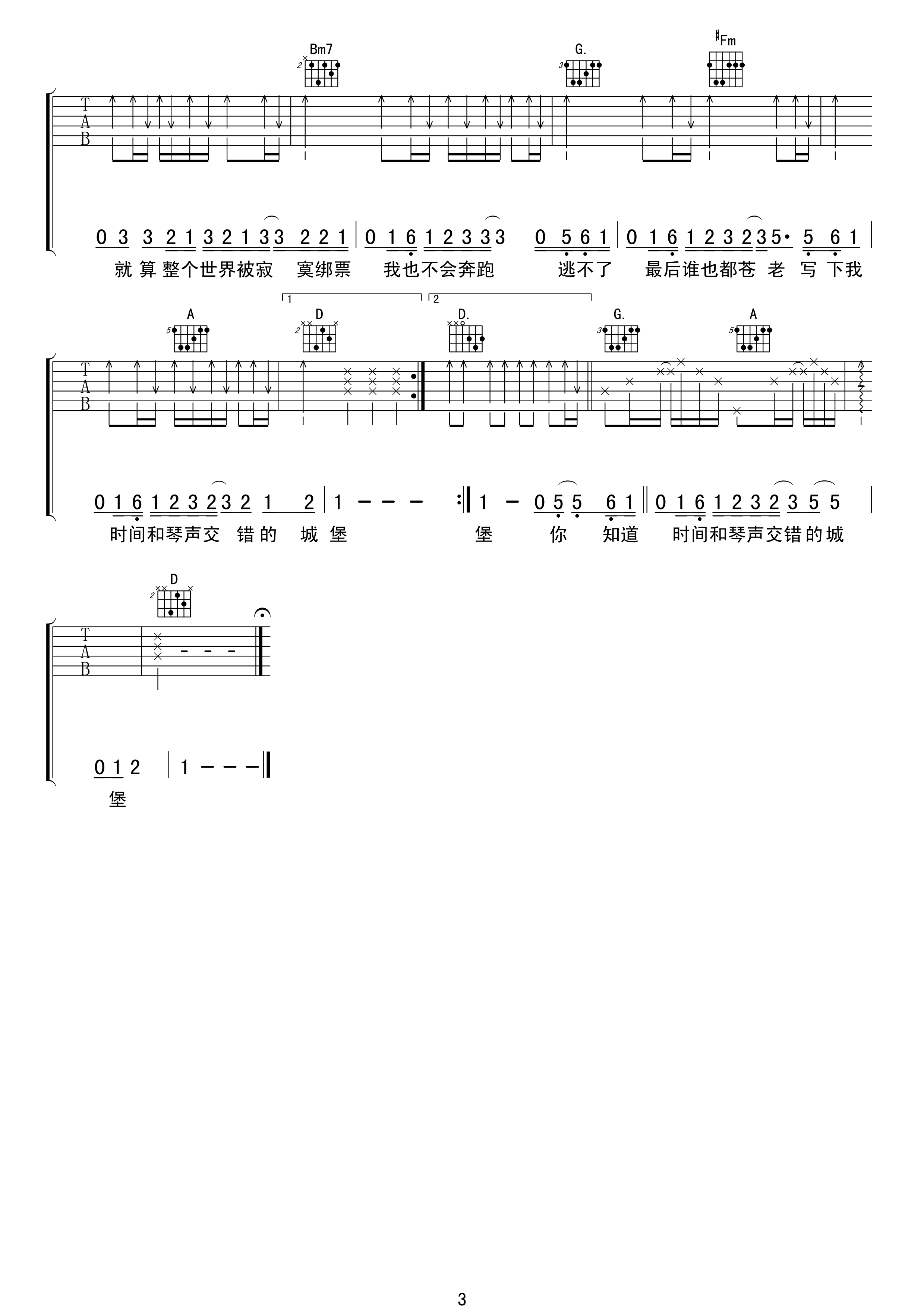 小情歌吉他谱 C调_17吉他网版本_苏打绿