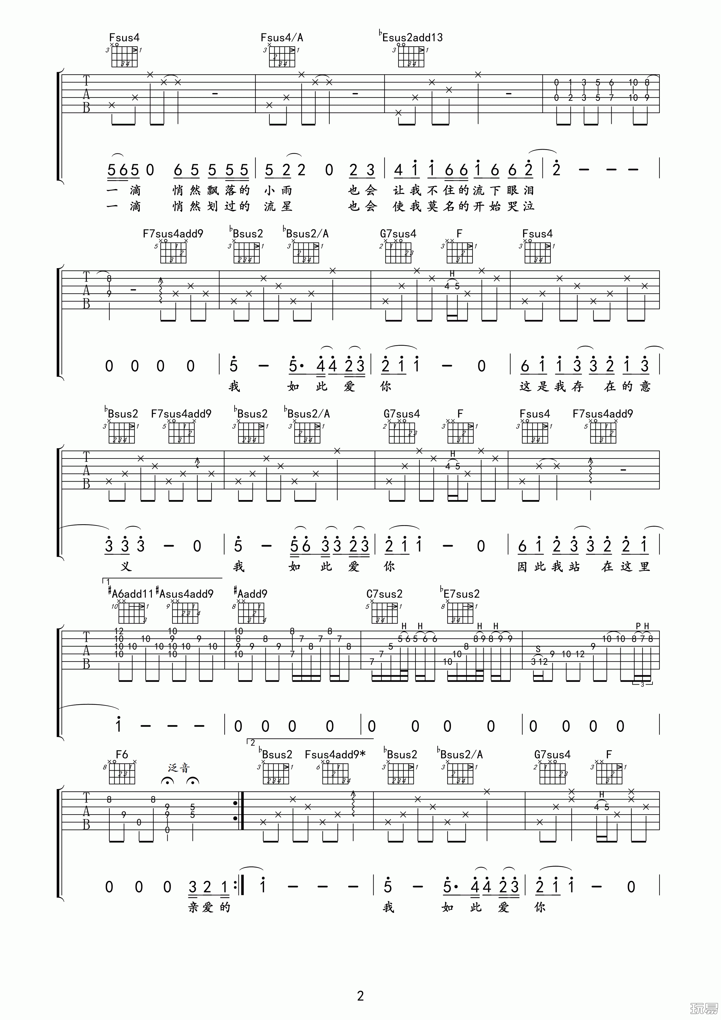 我如此爱你吉他谱 B调精选版_玩易吉他编配_汪峰