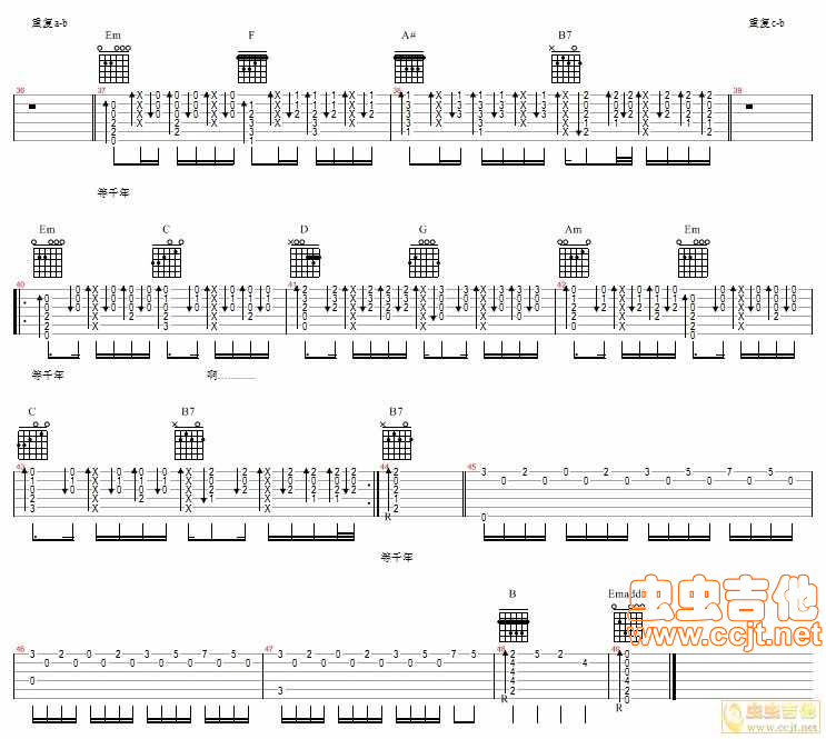 等千年吉他谱 C调六线谱_虫虫吉他编配_阿郎