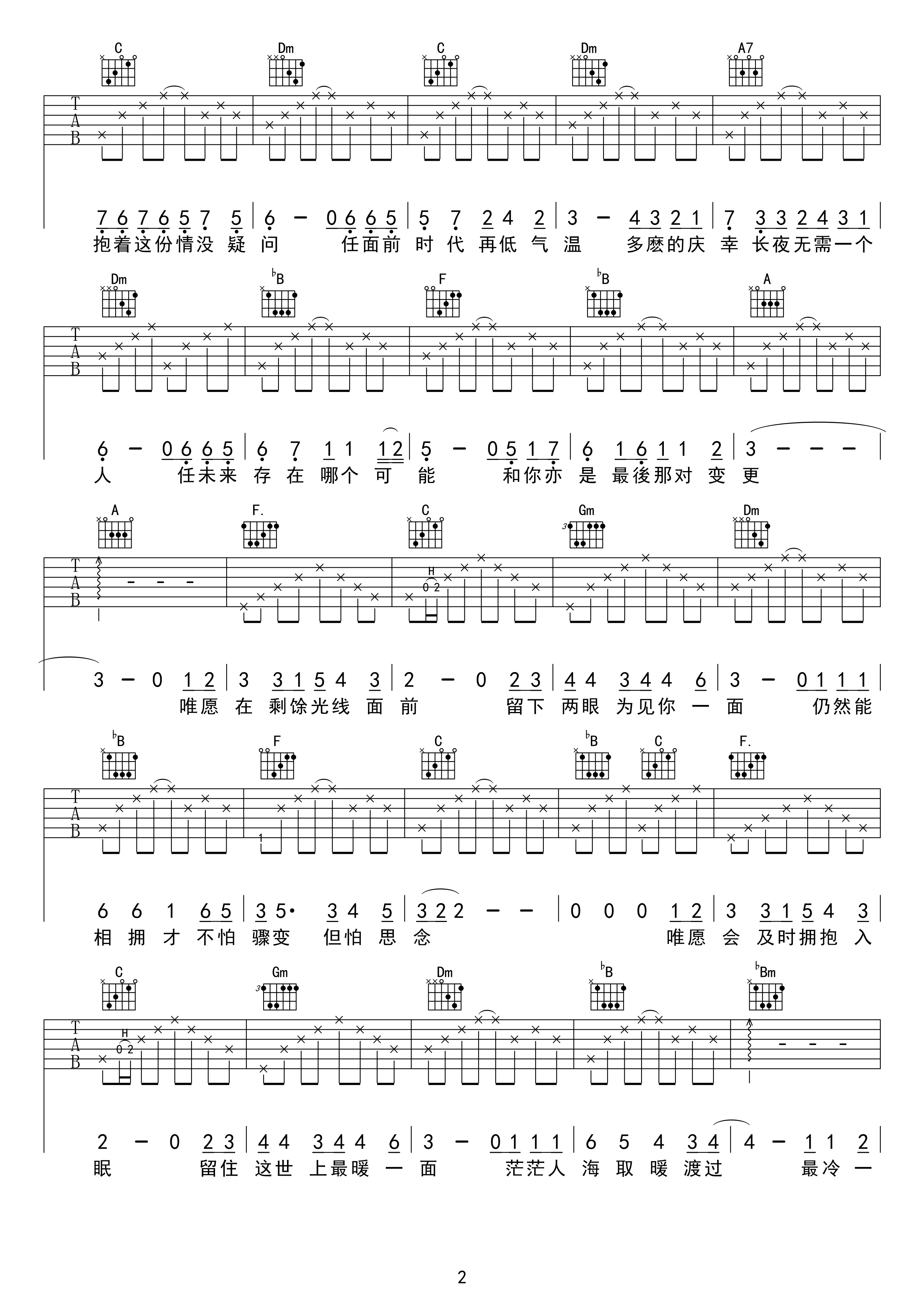 最冷一天吉他谱 F调精选版_17吉他编配_陈奕迅