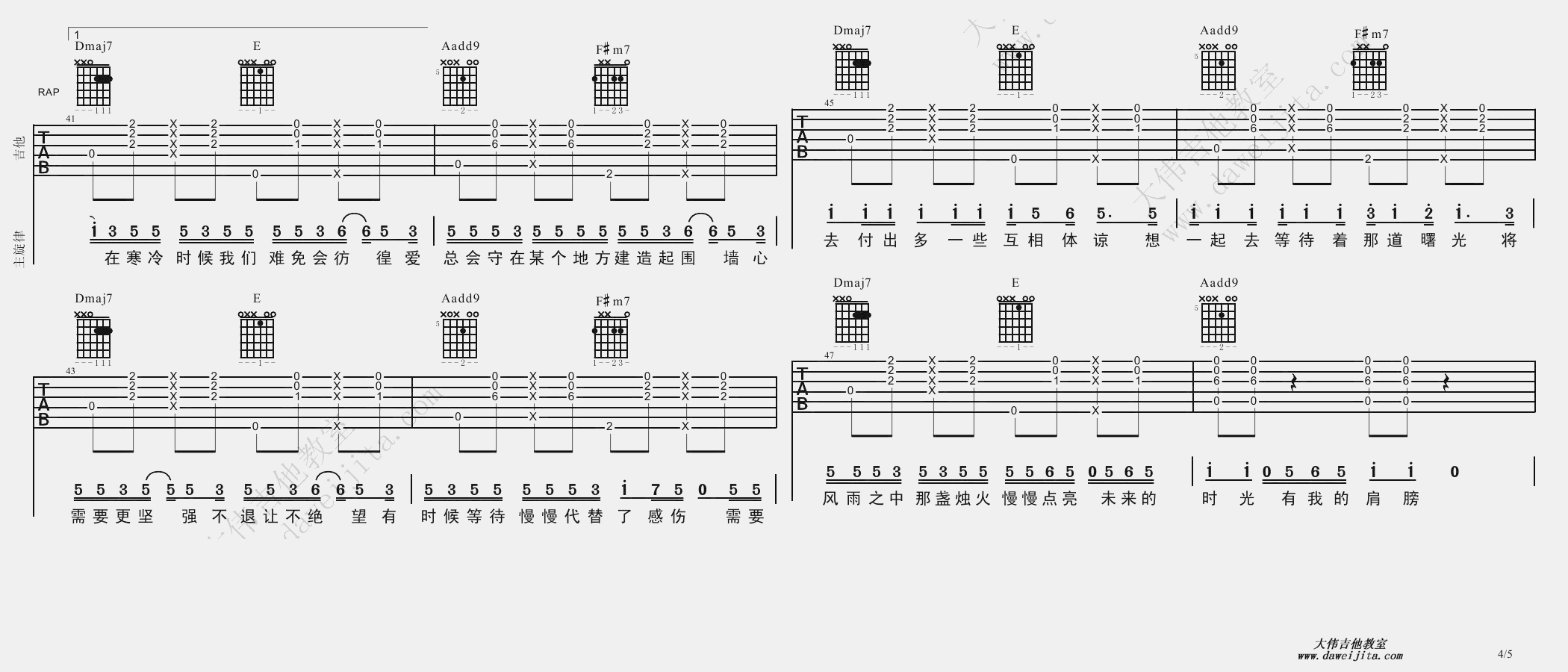 棉花糖吉他谱 A调精选版_大伟吉他教室编配_至上励合