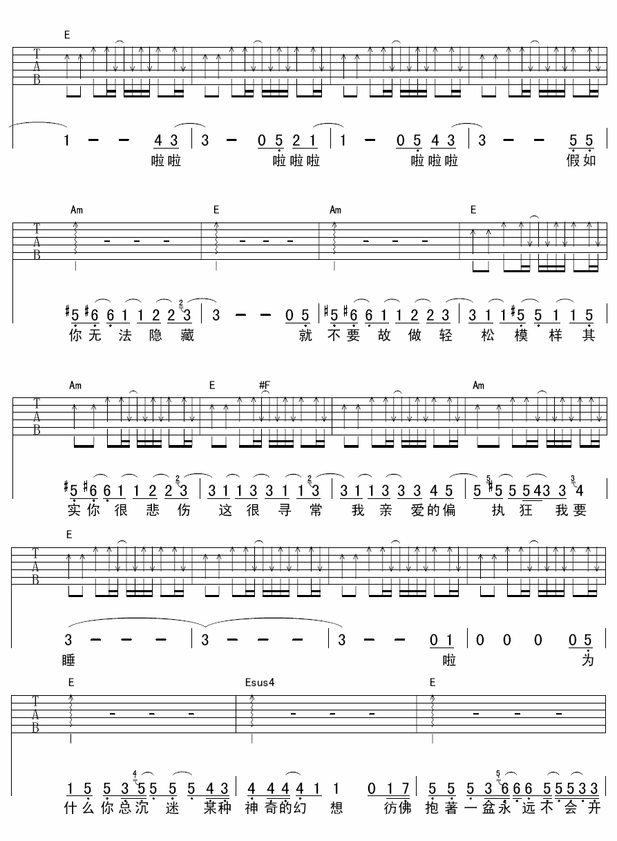 我亲爱的偏执狂吉他谱 E调扫弦版_by吉他编配_陈绮贞