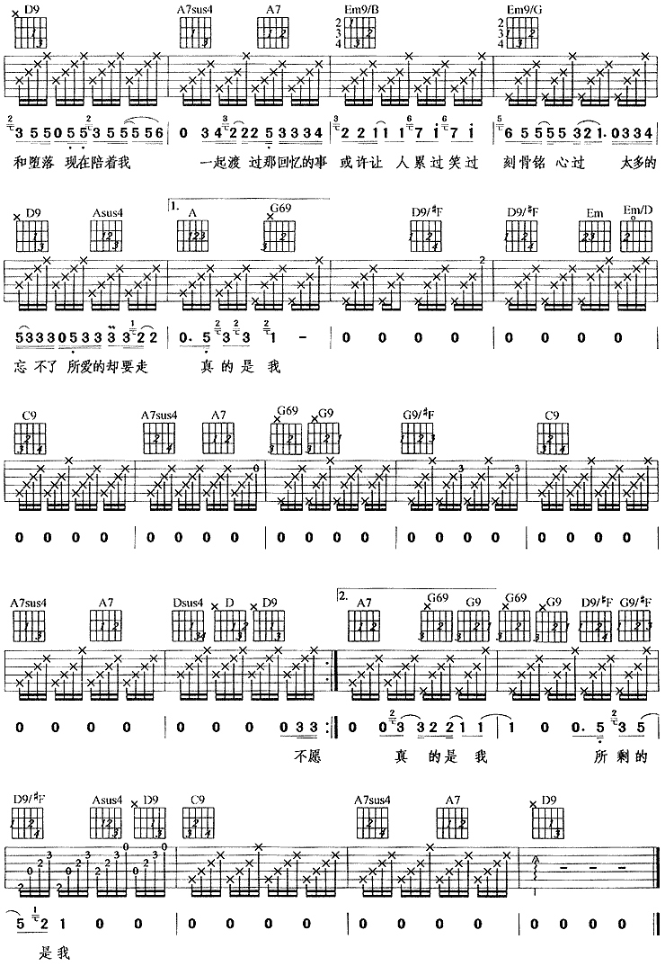 真的是我吉他谱 D调_虫虫吉他编配_齐秦