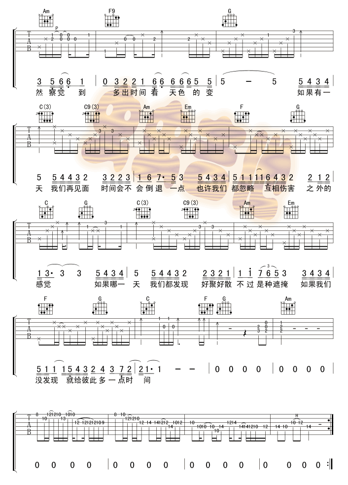 如果有一天吉他谱 C调六线谱_虫吉他编配_梁静茹