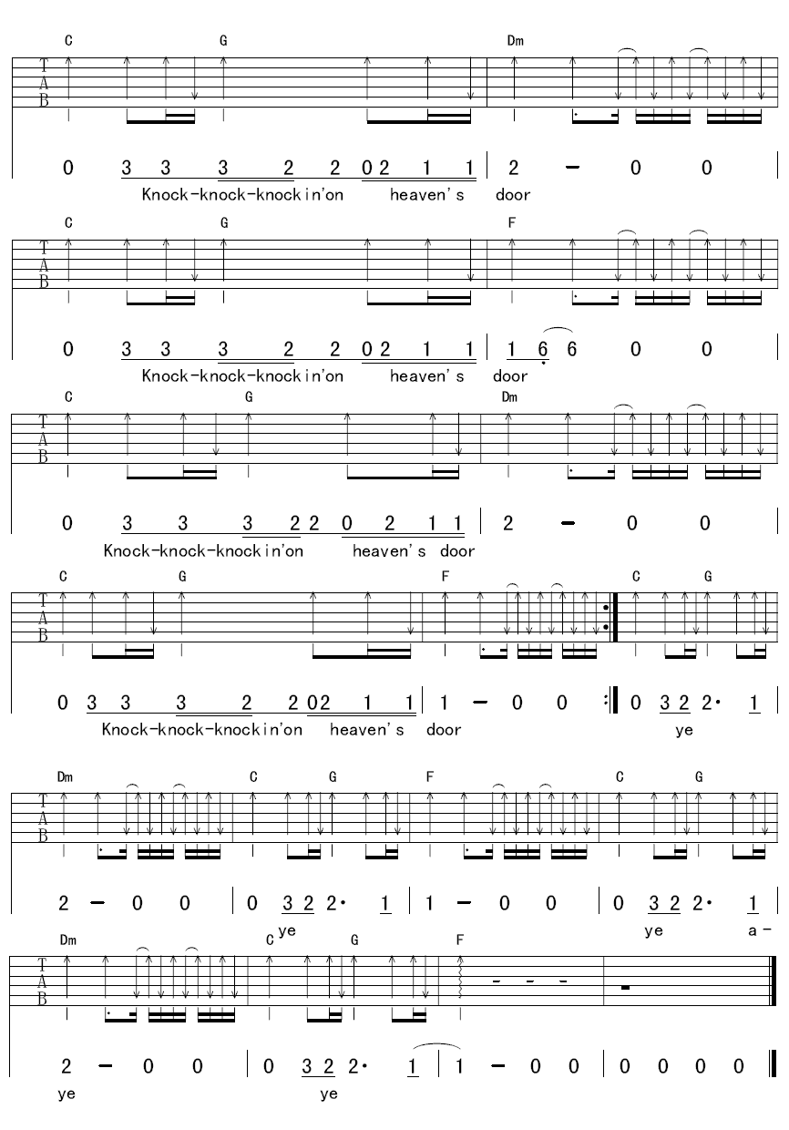 Knocking on Heavens Door吉他谱 C调扫弦版_延麟编配_艾薇儿