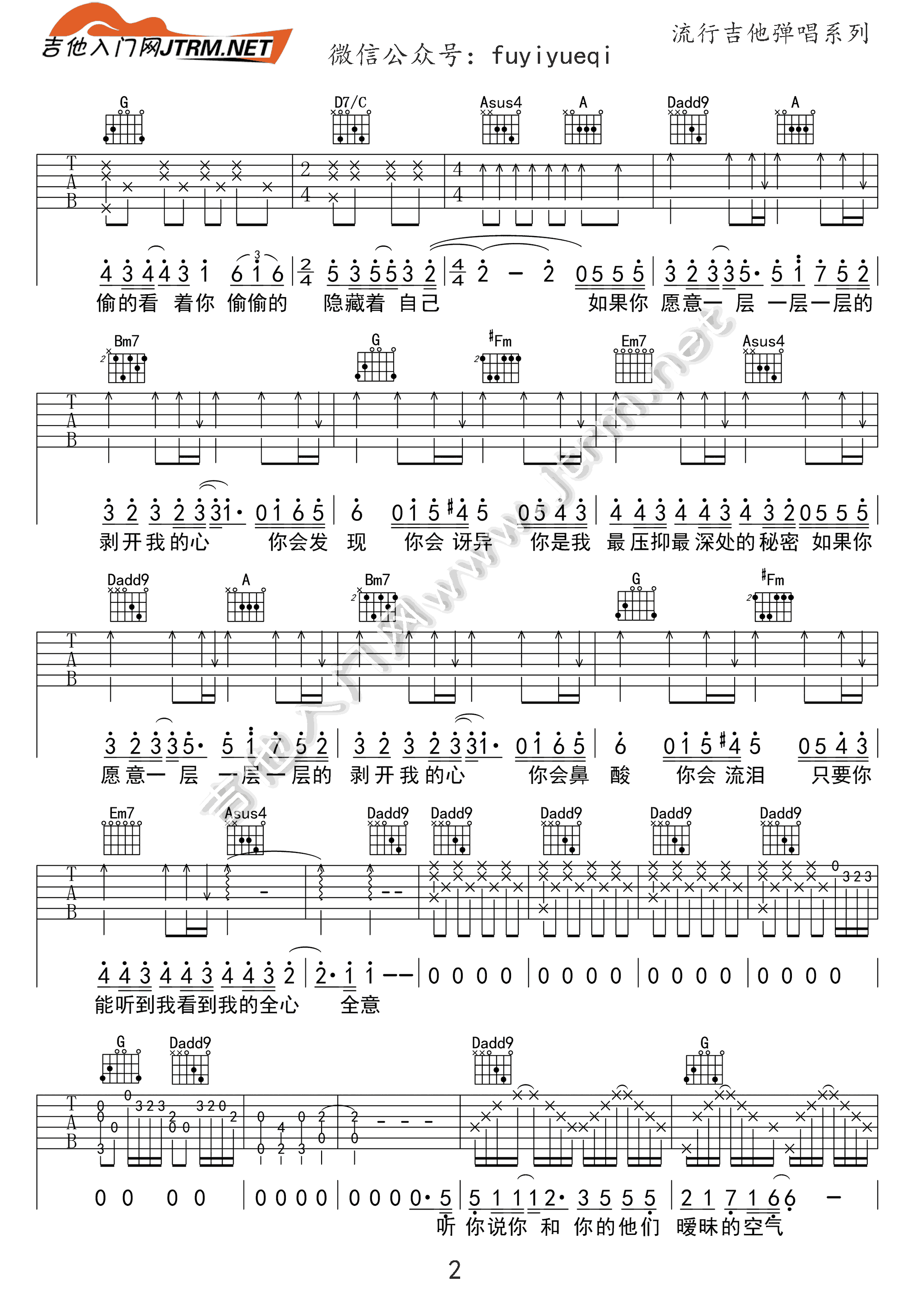 洋葱吉他谱 D调附教程_王福熠编配_杨宗纬