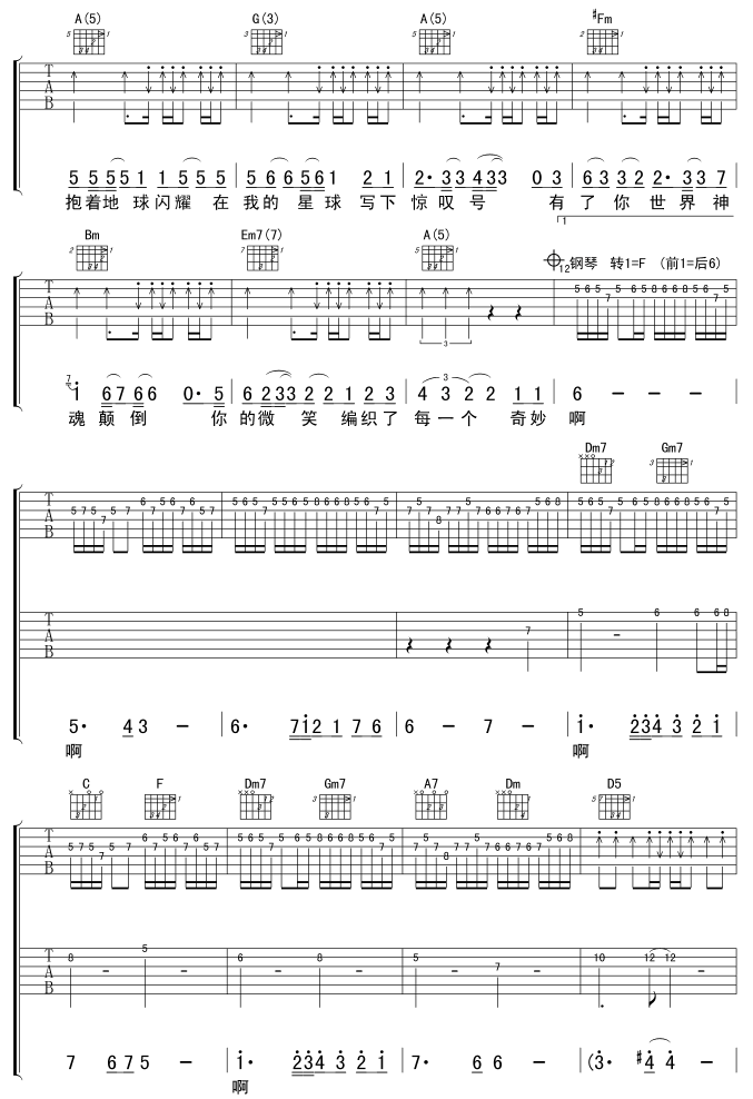 你的微笑吉他谱 F调_虫虫吉他编配_飞儿乐团