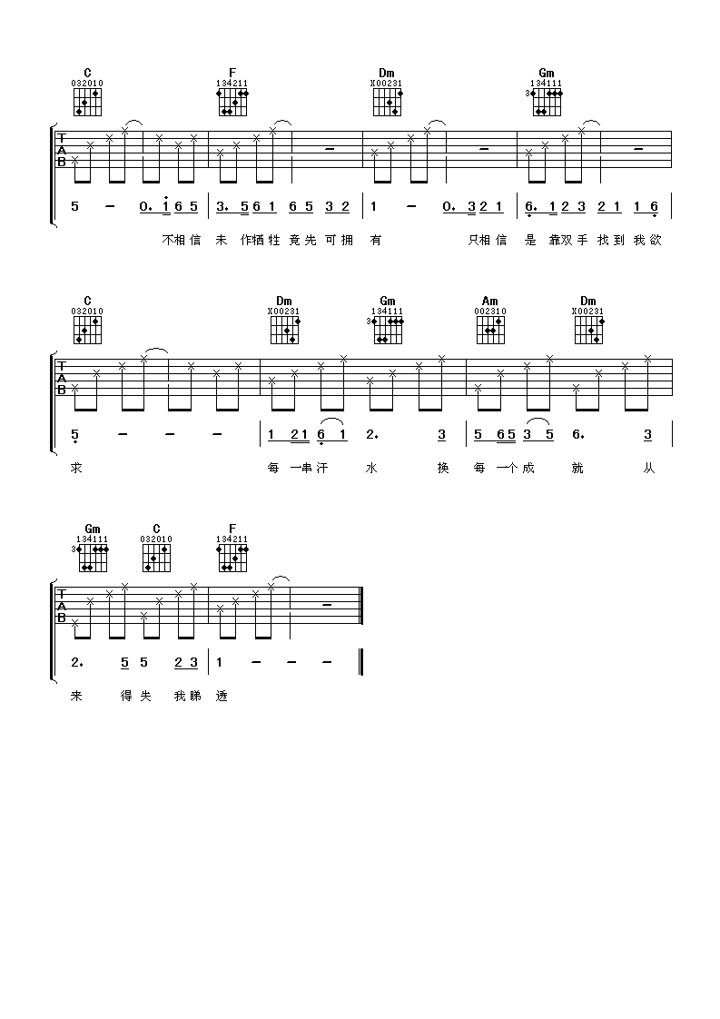 顺流逆流吉他谱 F调高清版_阿潘音乐工场编配_徐小凤