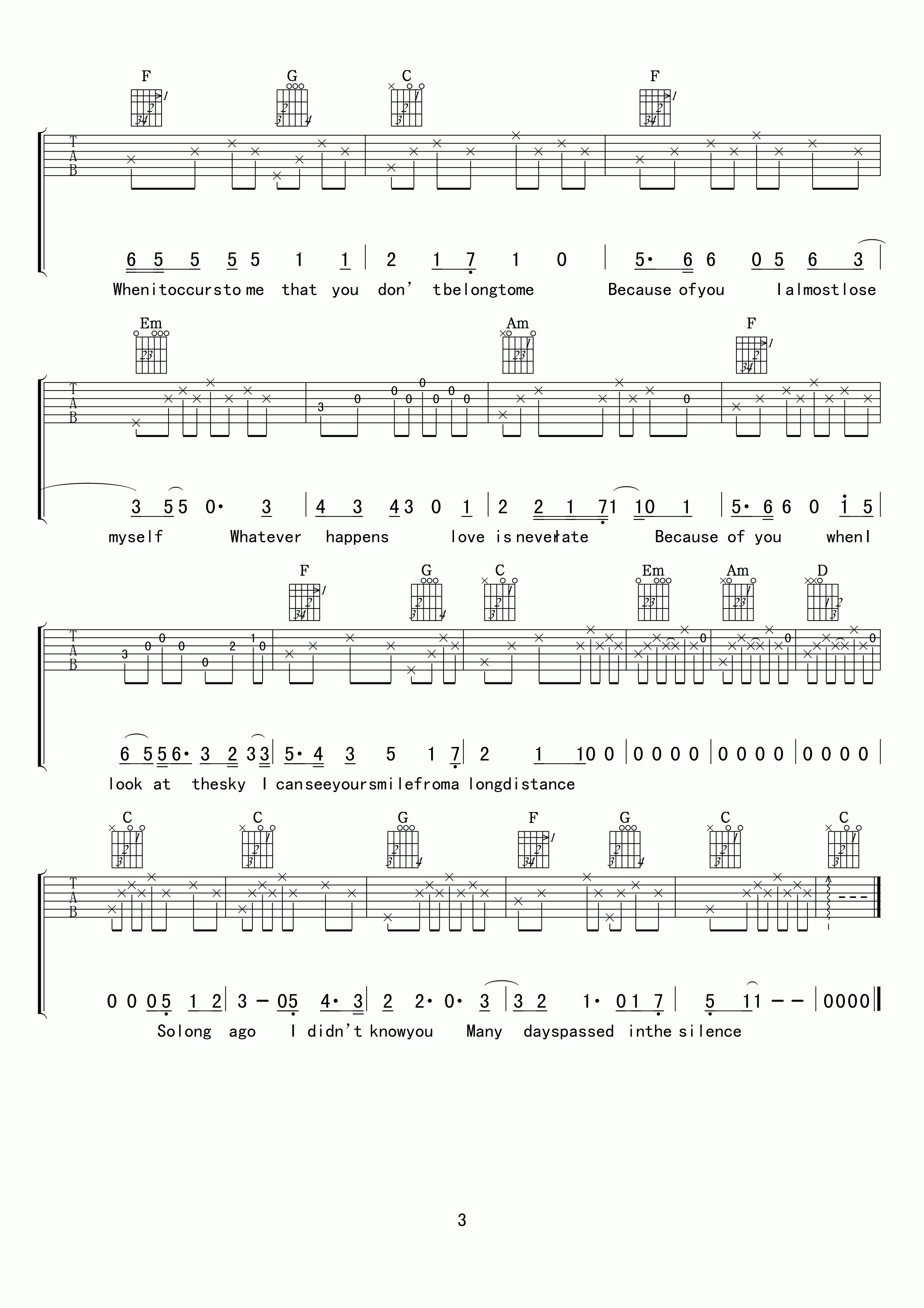 So long ago吉他谱 D调高清版_小叶歌吉他编配_dry cell