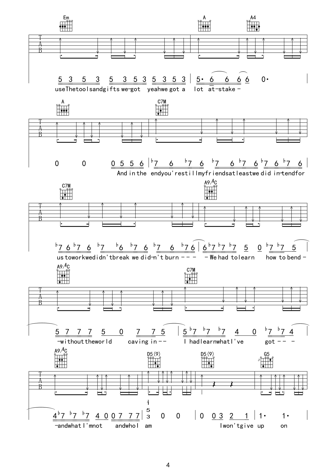 i wont give up吉他谱 E调六线谱_精选版_Jason Mraz