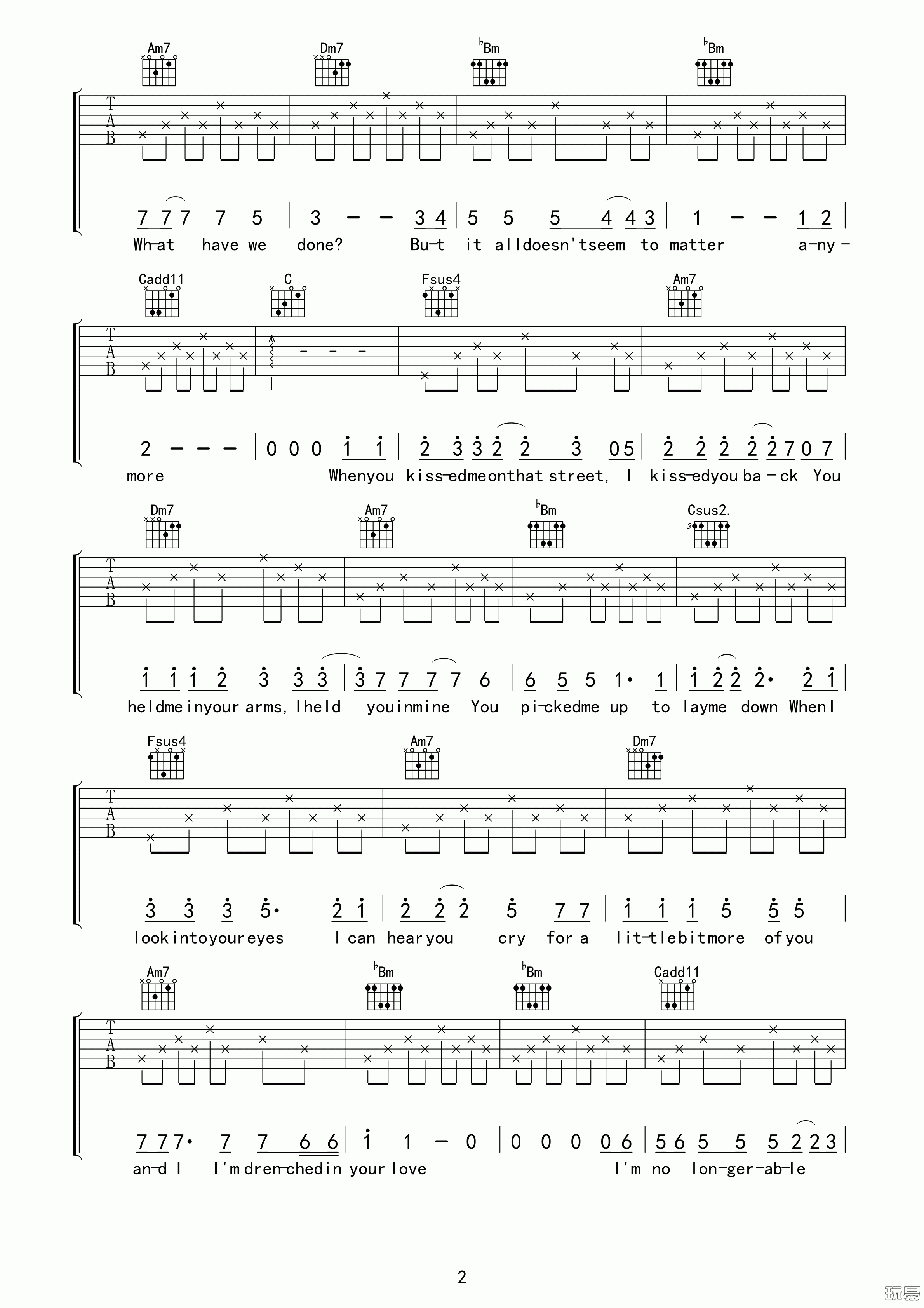 drenched吉他谱 F调高清版_玩易吉他编配_曲婉婷