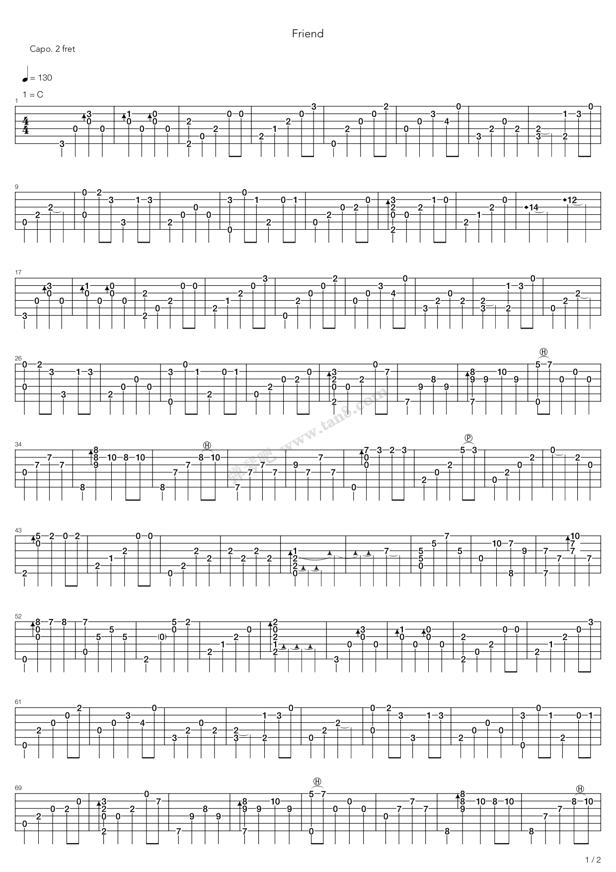 friend吉他指弹谱 C调高清版_弹琴吧编配_玉置浩二-吉他谱_吉他弹唱六线谱_指弹吉他谱_吉他教学视频 - 民谣吉他网