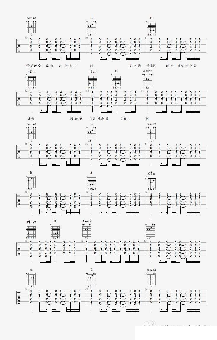 春风十里吉他谱 E调_最新吉他谱编配_鹿先森乐队