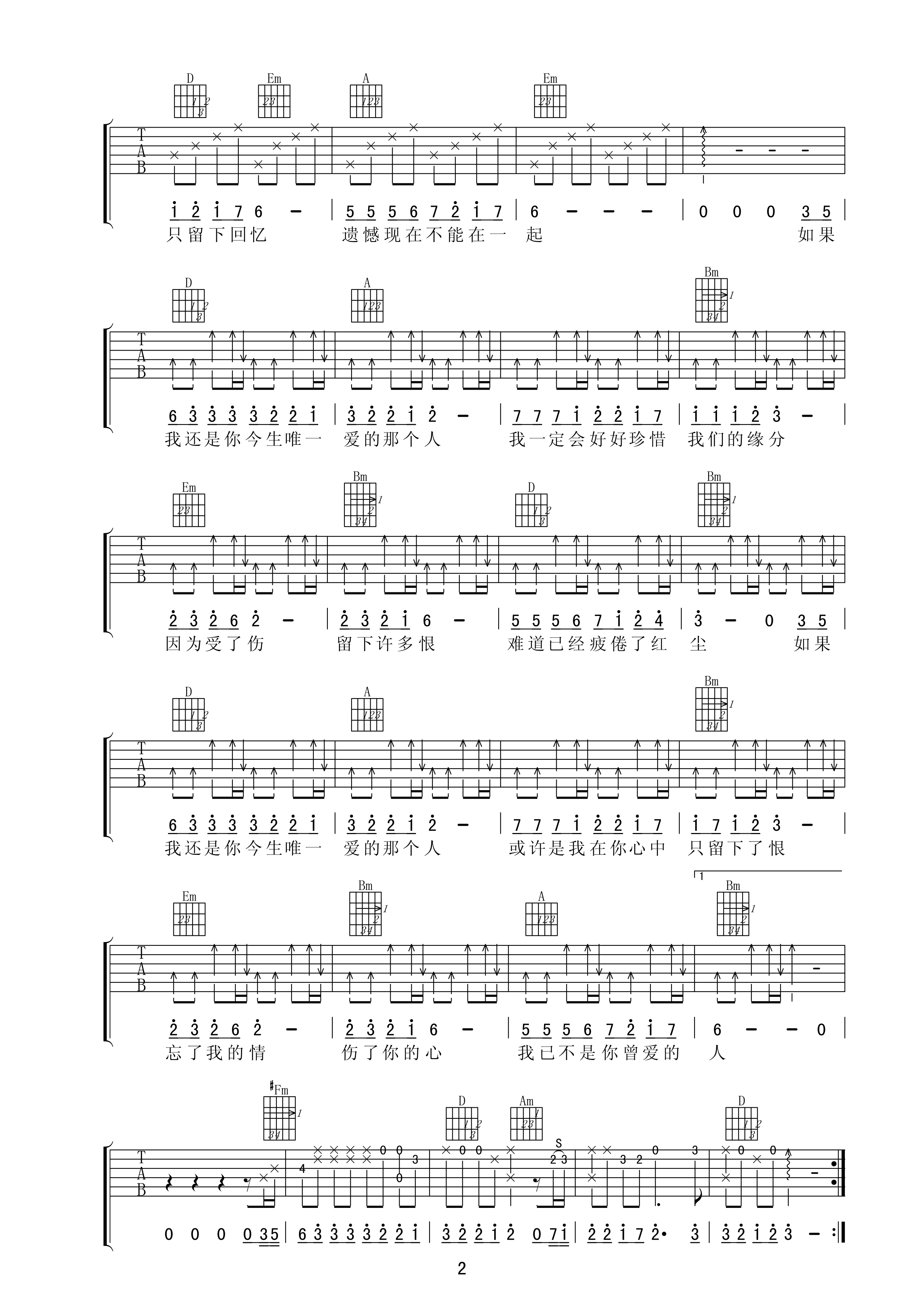 心痛2011吉他谱 D调高清版_梦断弦音编配_小山