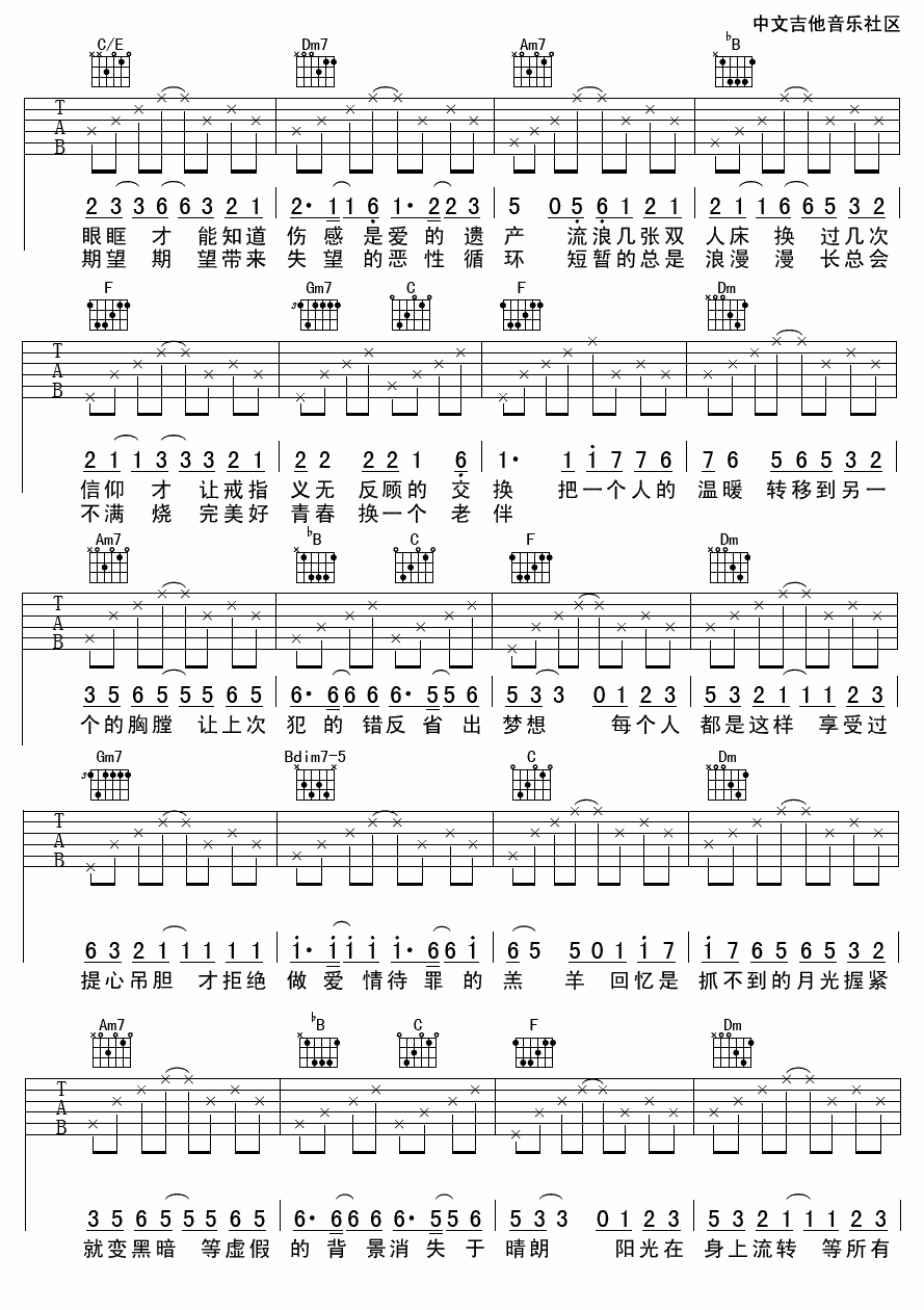 爱情转移吉他谱 F调高清版_中文吉他音乐社区编配_陈奕迅