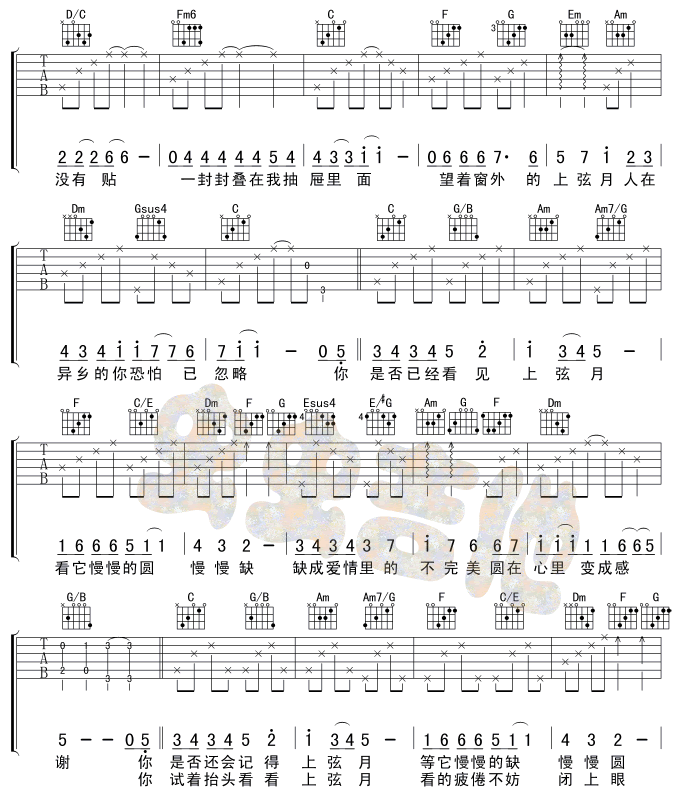 上弦月吉他谱 C调男生版_虫虫吉他编配_许志安