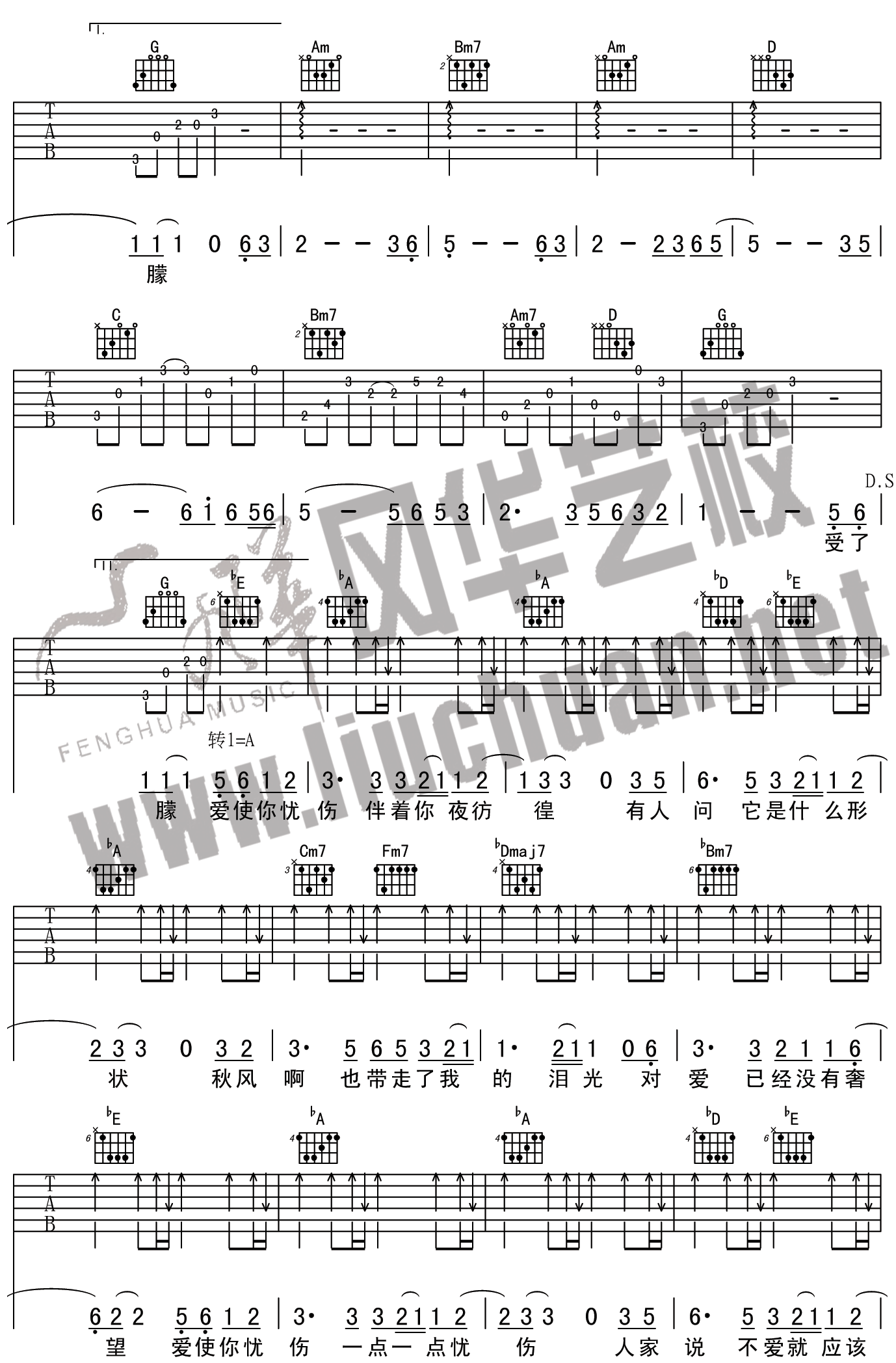 爱忧伤吉他谱 A调精选版_风华艺校编配_胡佳琛