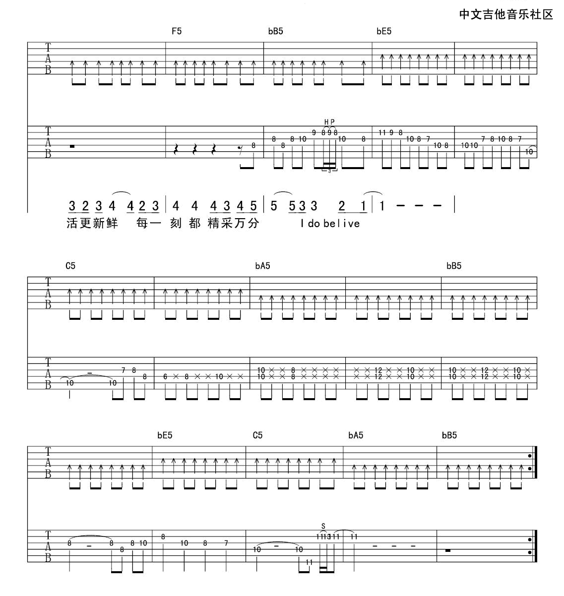 我相信吉他谱 E调扫弦版_中文吉他音乐社区编配_杨培安