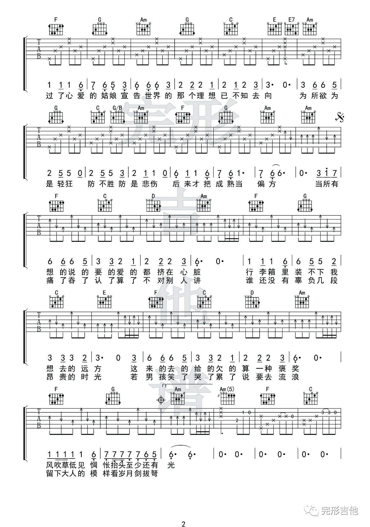 牧马城市吉他谱 F调_完形吉他编配_毛不易