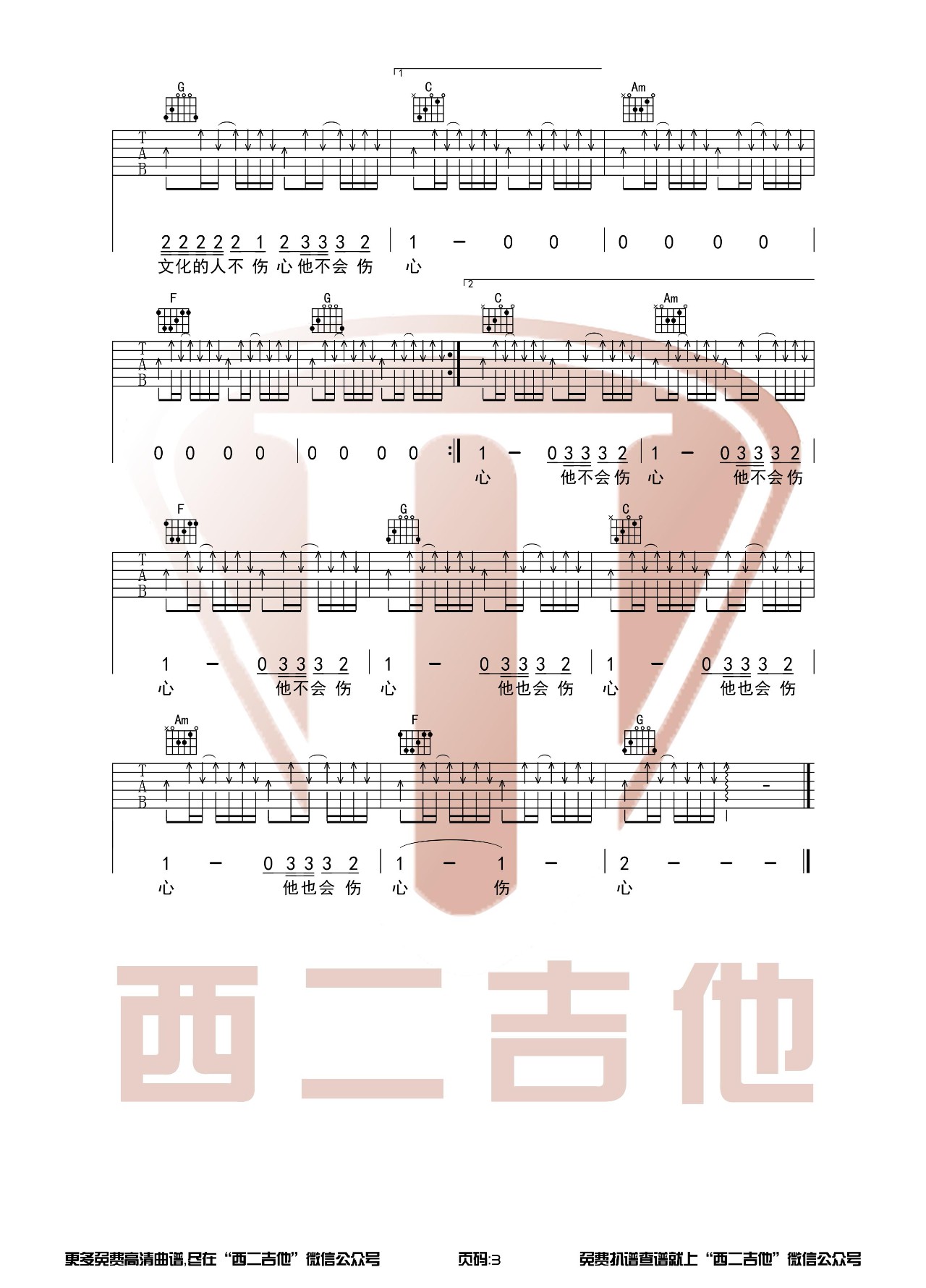 没有理想的人不伤心吉他谱 C调_西二吉他编配_新裤子乐队