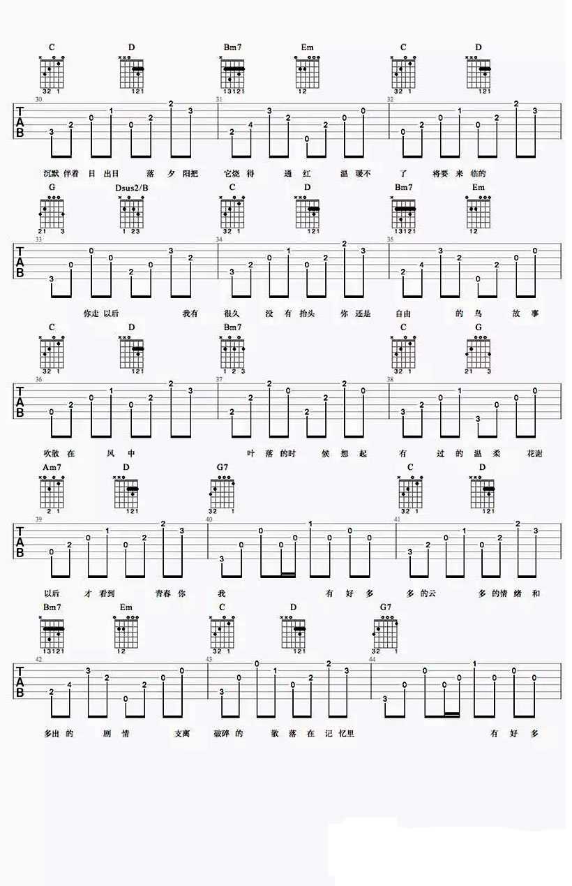 好多多的云吉他谱 C调六线谱_最新吉他谱编配_崔跃文