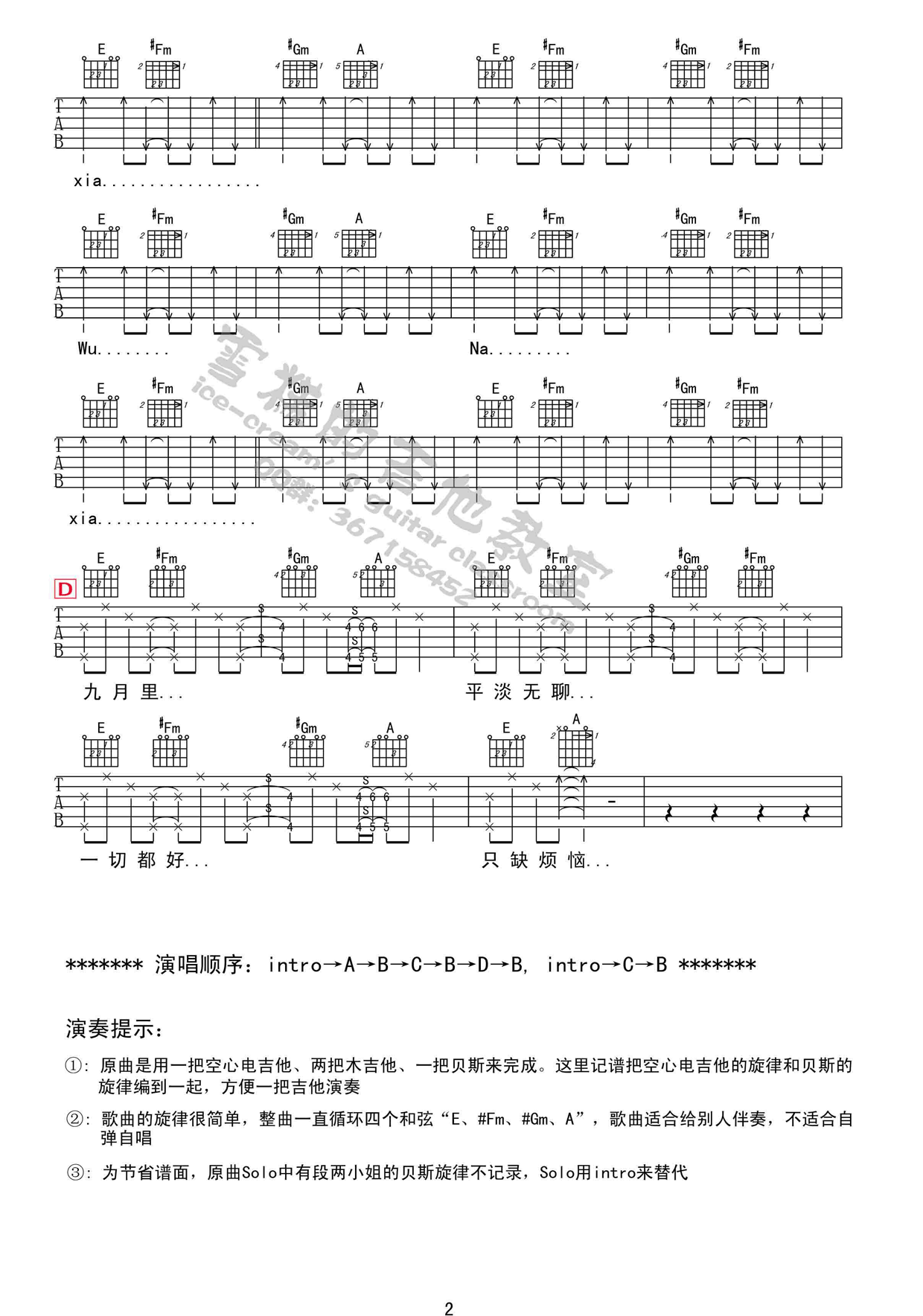 浮躁吉他谱 E调六线谱_附前奏_王菲