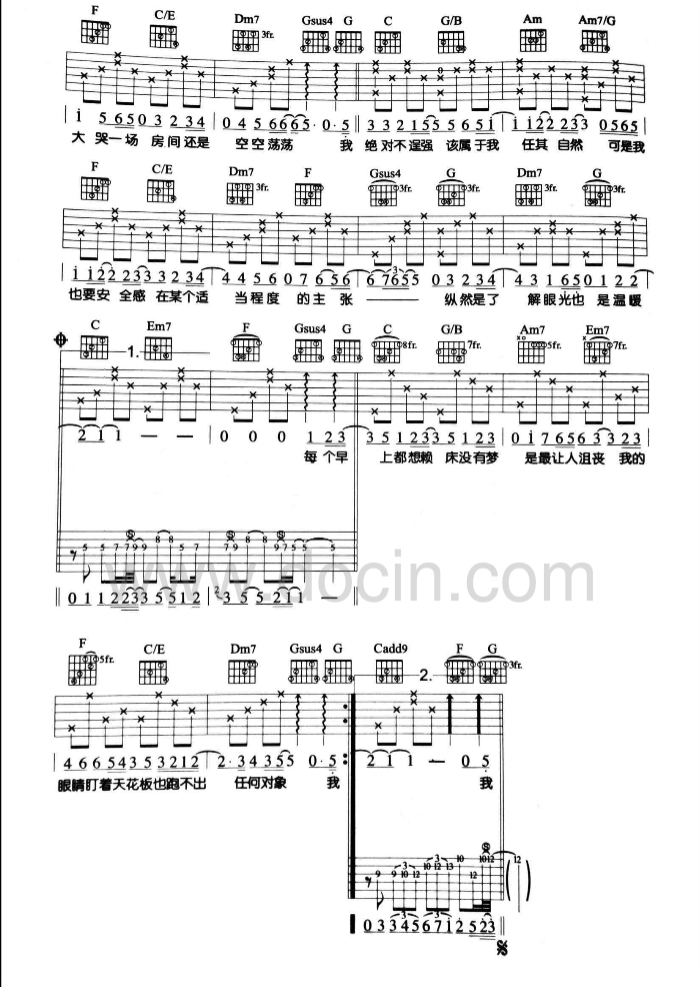 笨蛋吉他谱 C调六线谱_豆丁网编配_金莎