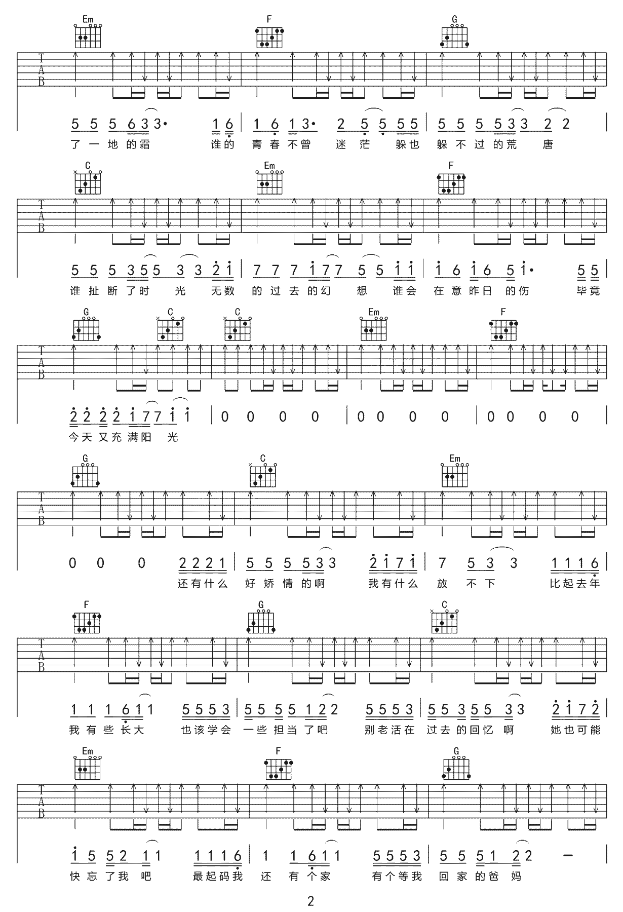 过期的青春吉他谱 E调六线谱_扫弦版_解忧邵帅