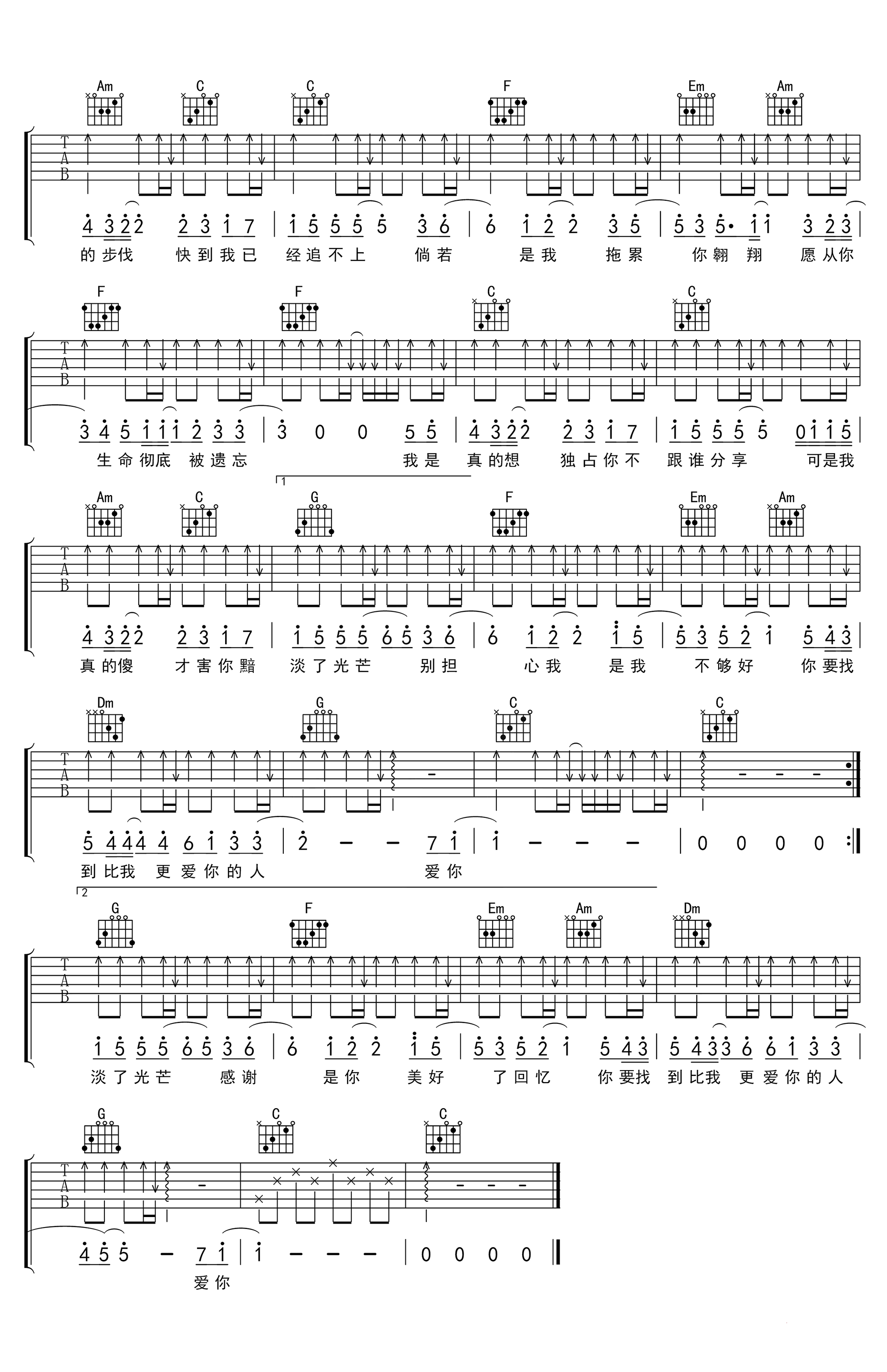 真的傻吉他谱 C调六线谱_高清版_徐佳莹