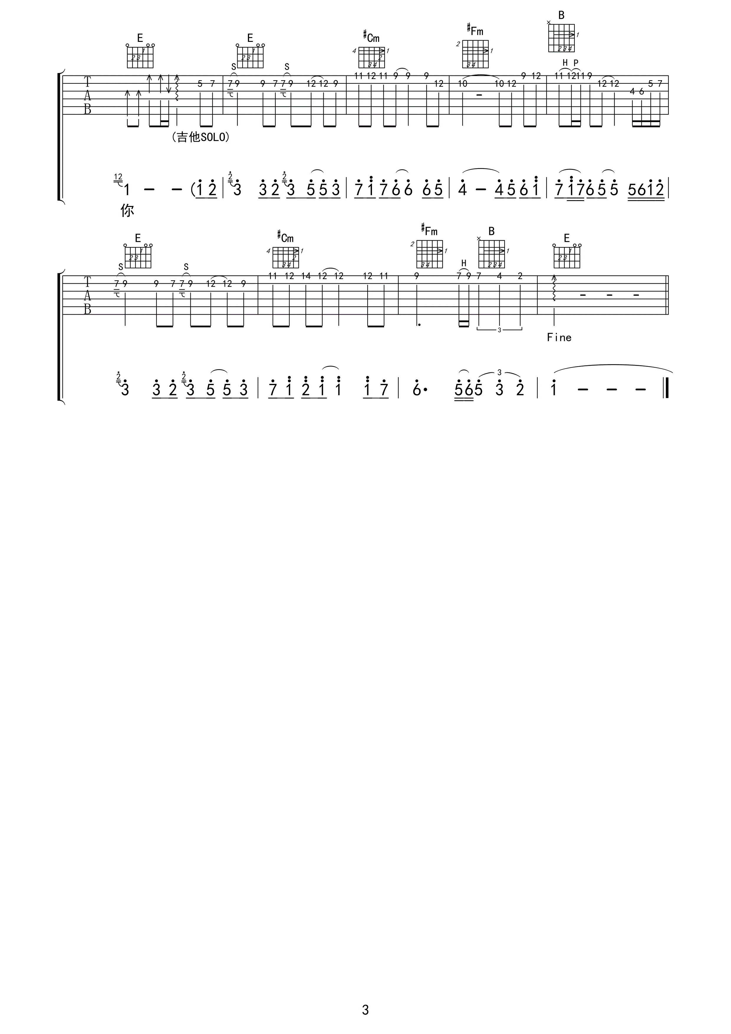 看透爱情看透你吉他谱 E调六线谱_双吉他版_冷漠