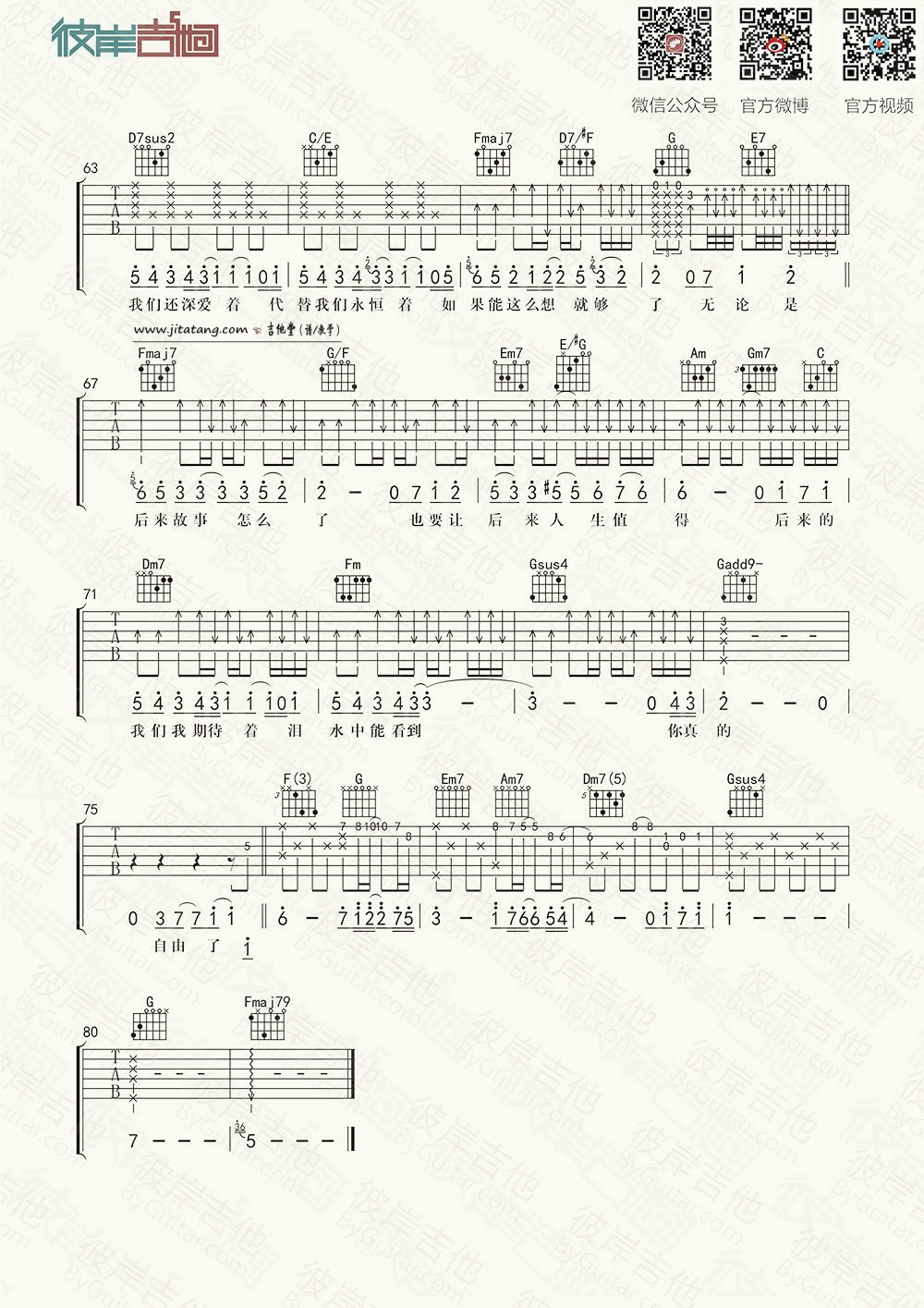后来的我们吉他谱 C调高清版_彼岸吉他编配_五月天