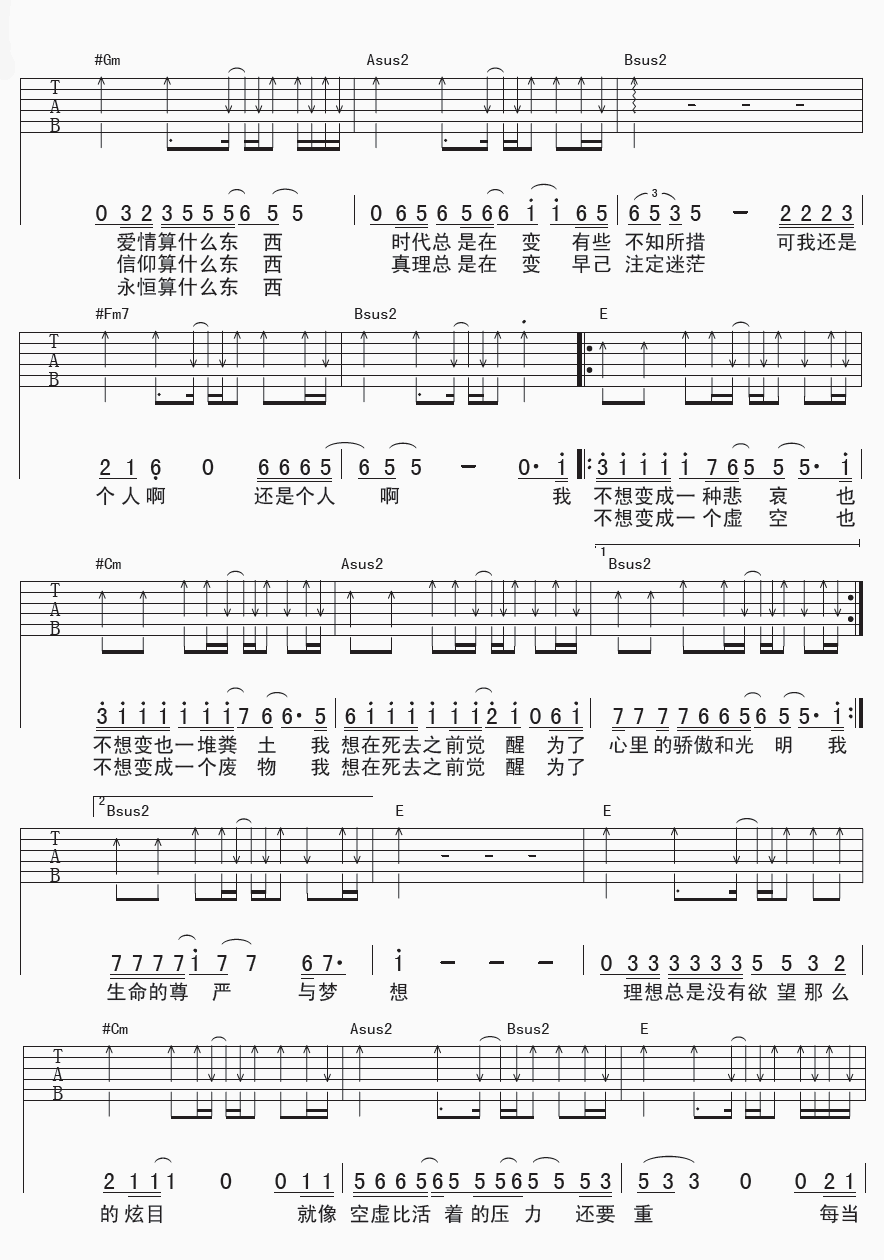 觉醒吉他谱 E调扫弦版_齐延麟编配_汪峰