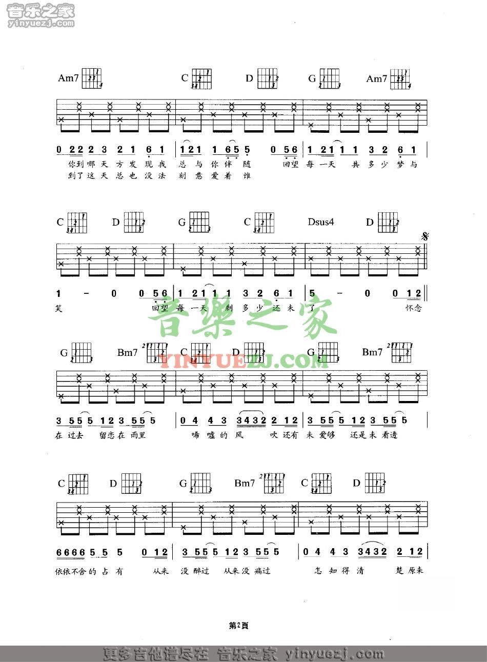 为了你为了我吉他谱 C调六线谱_简单版_Beyond