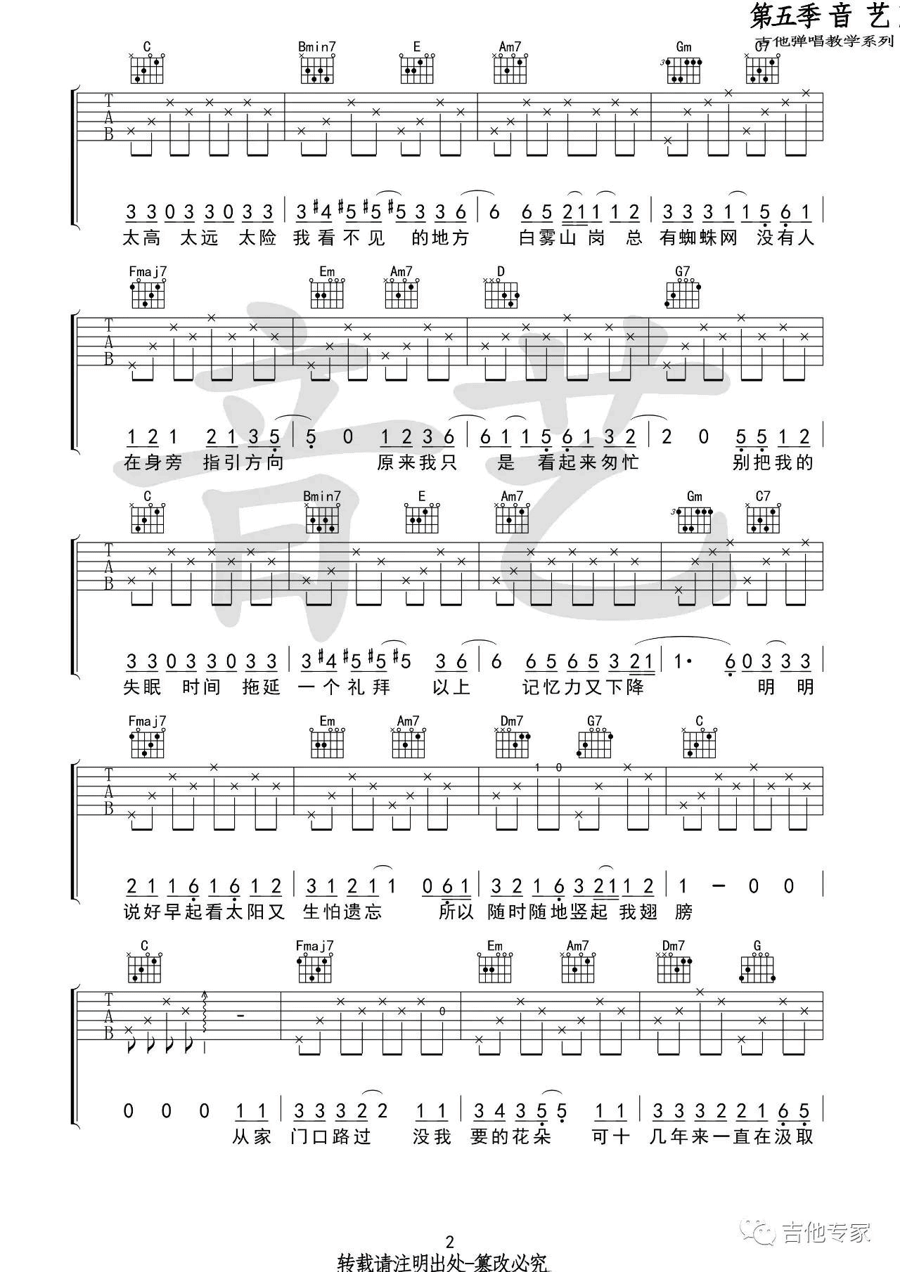 蜜蜂吉他谱 C调_音艺吉他编配_万玲琳