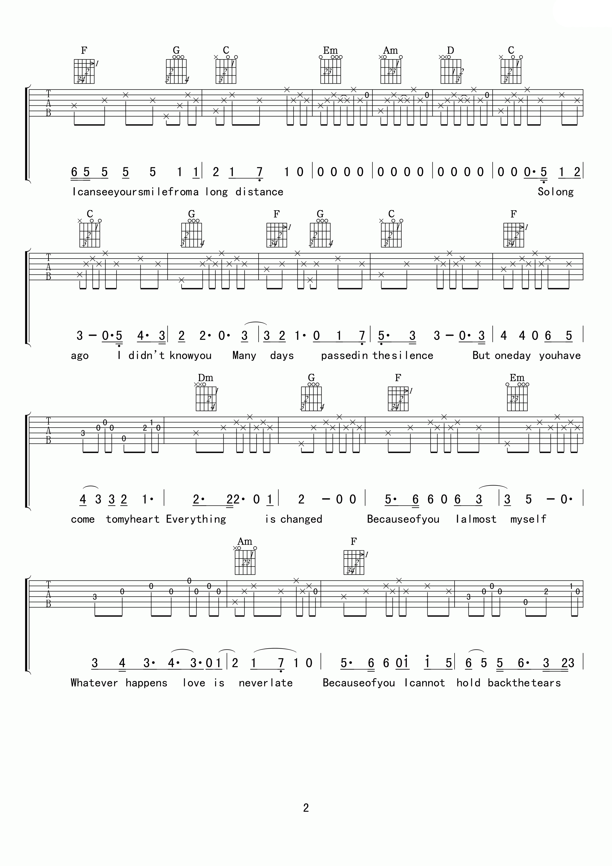 So long ago吉他谱 D调高清版_小叶歌吉他编配_dry cell