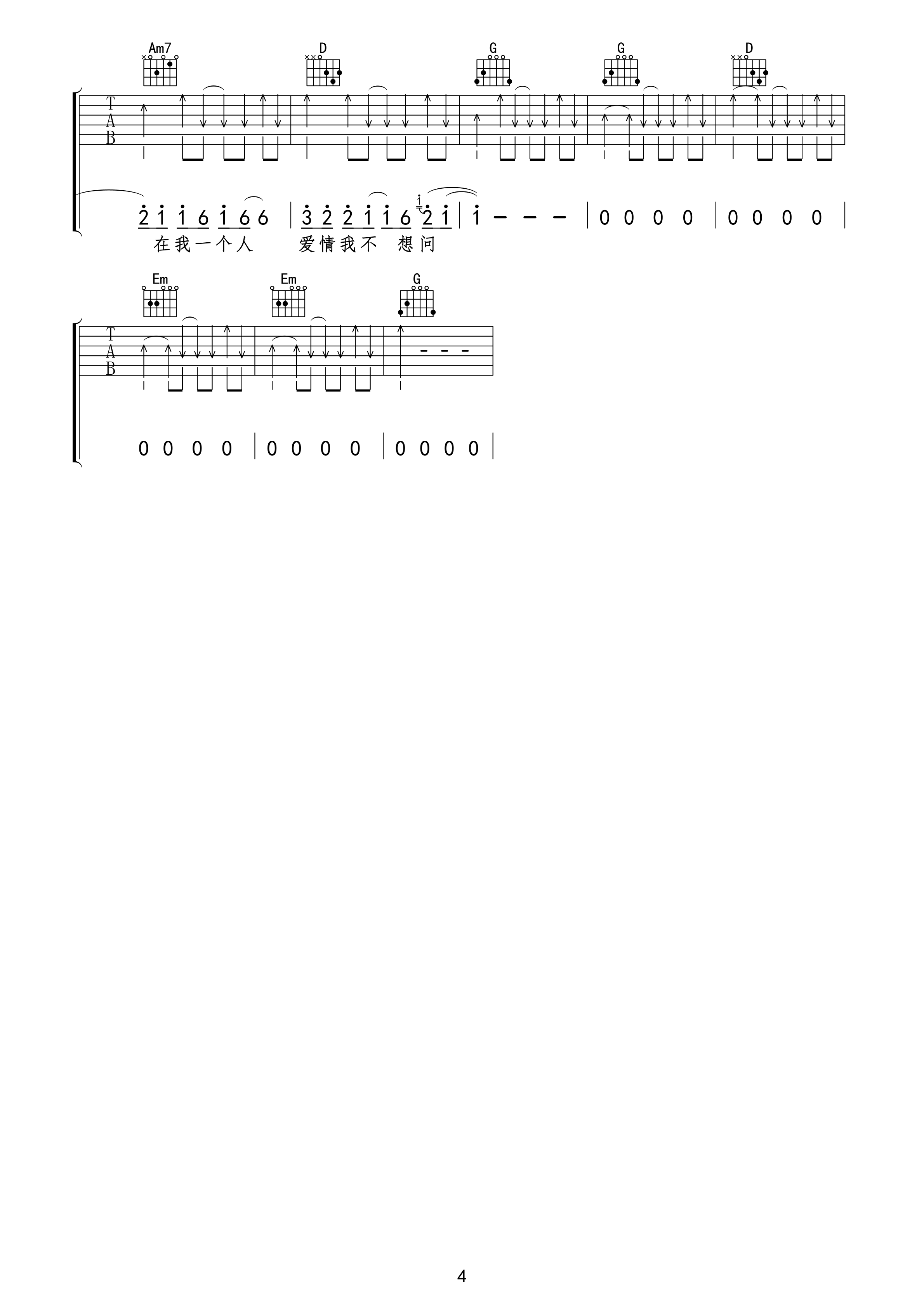 不要说爱我吉他谱 A调扫弦版_阿他编配_张震岳