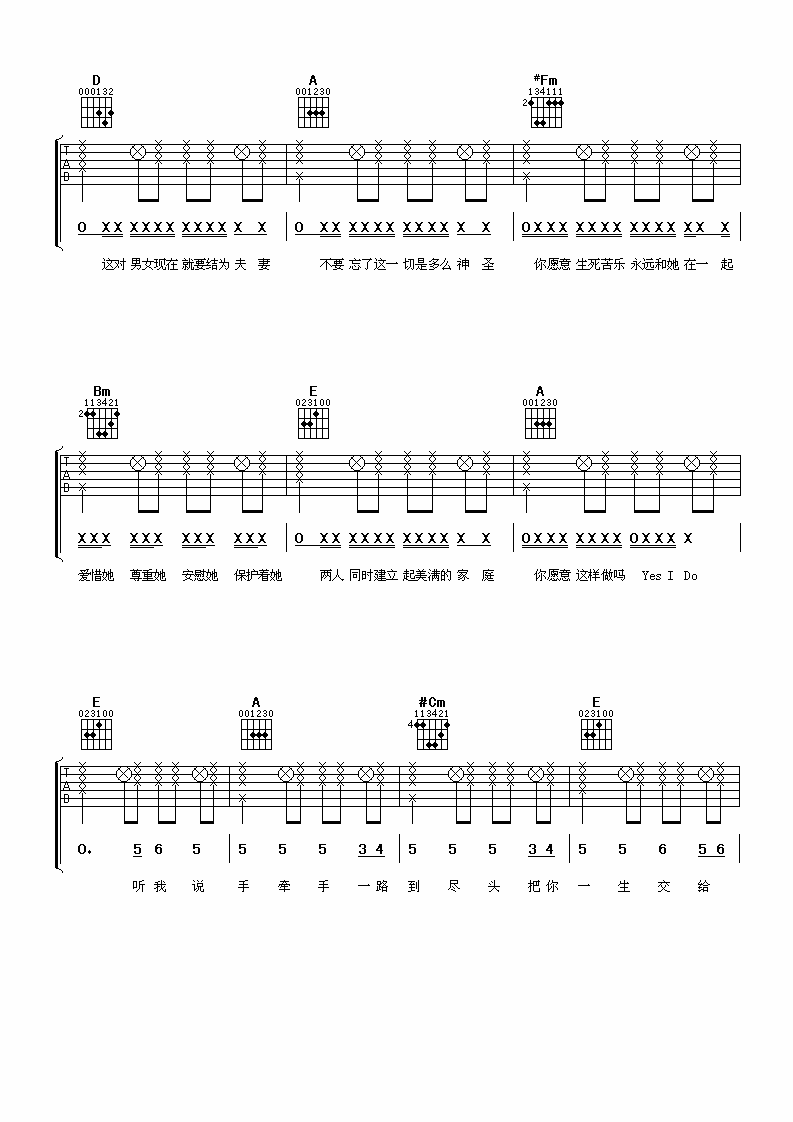 今天你要嫁给我吉他谱 A调女生版_阿潘音乐工场编配_蔡依林