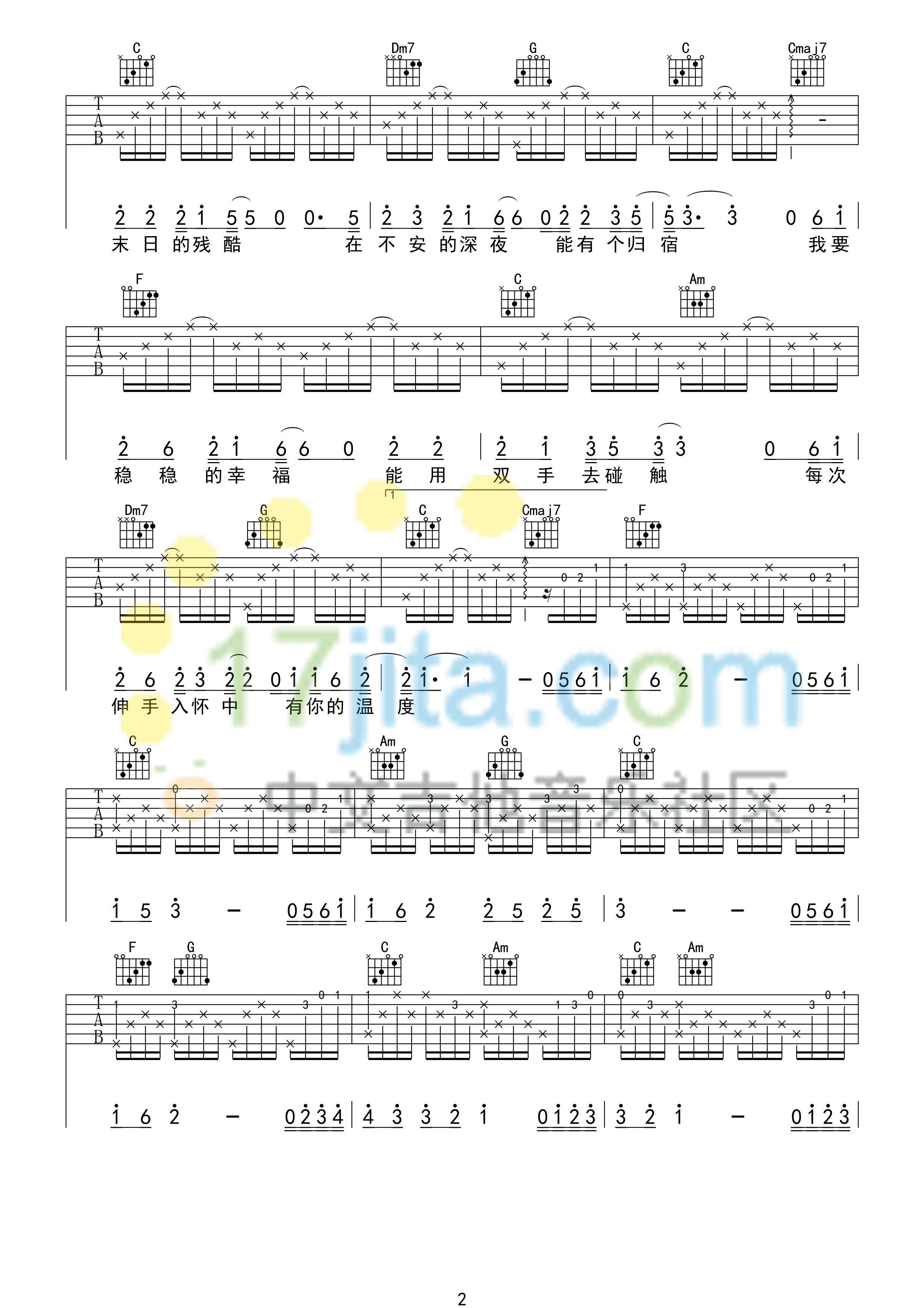 稳稳的幸福吉他谱 C调简单版_17吉他编配_陈奕迅