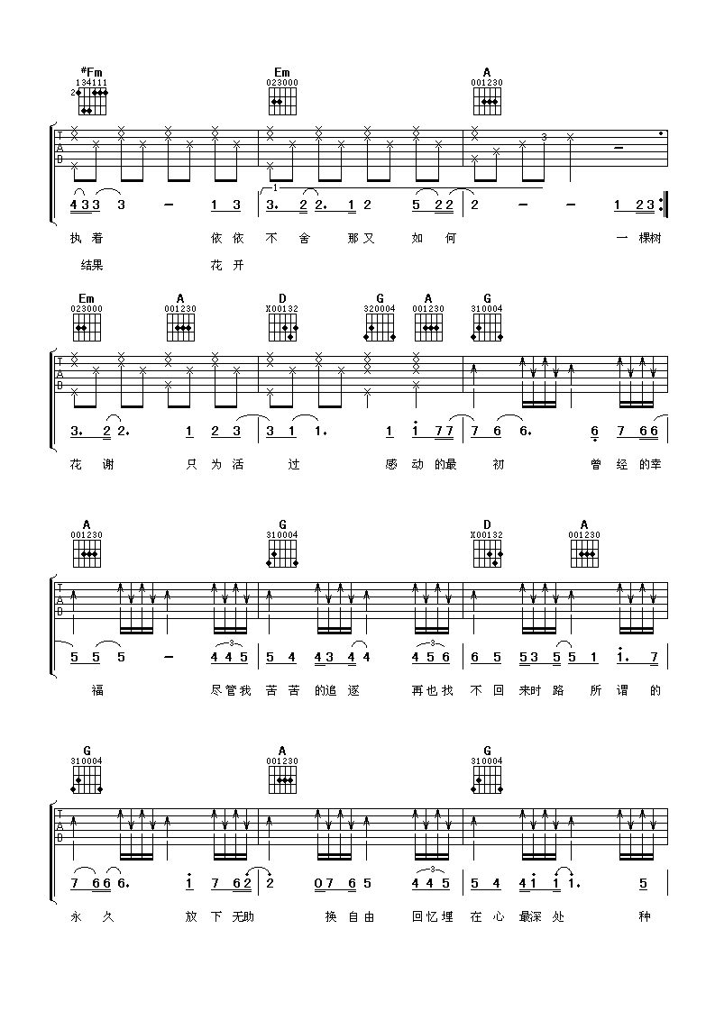 活过吉他谱 D调简单版_阿潘音乐工场编配_阿杜