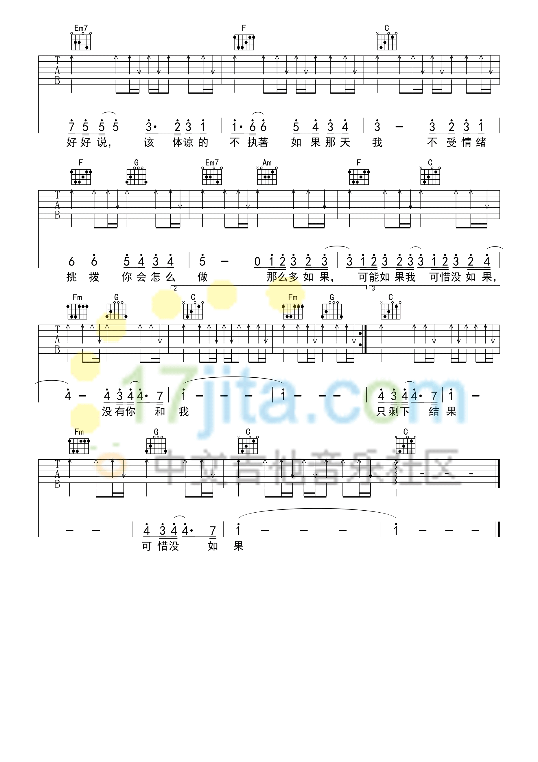 可惜没如果吉他谱 C调简单版_17吉他编配_林俊杰