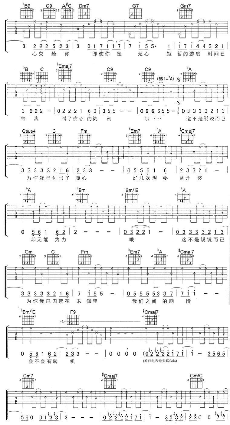 转机吉他谱 F调六线谱_郭磊编配_陈奕迅