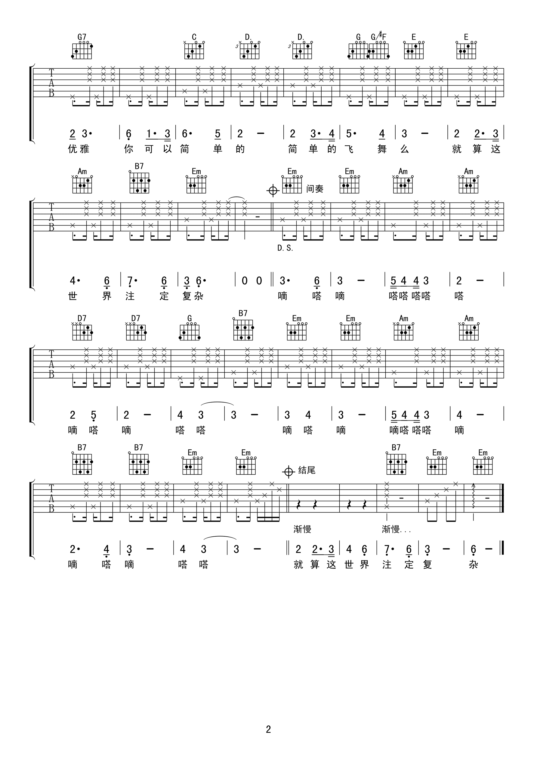你可以简单的飞舞吗吉他谱 A调六线谱_高清版_张羿凡