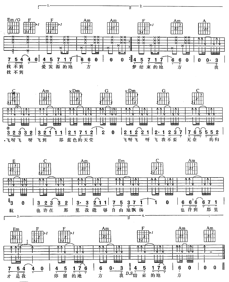 音乐虫子吉他谱 C调六线谱_简单版_老狼