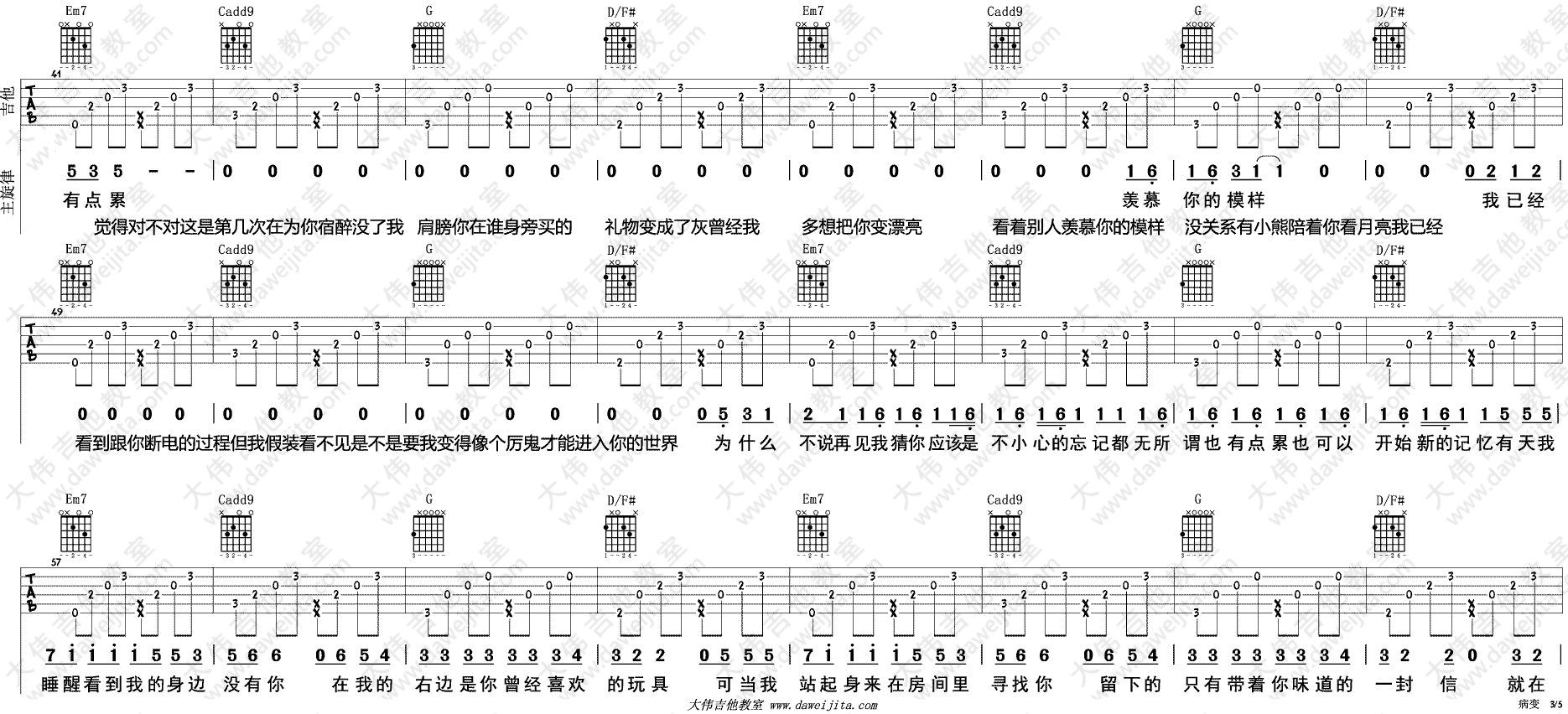 病变吉他谱 G调精选版_大伟吉他教室编配_Bigbang