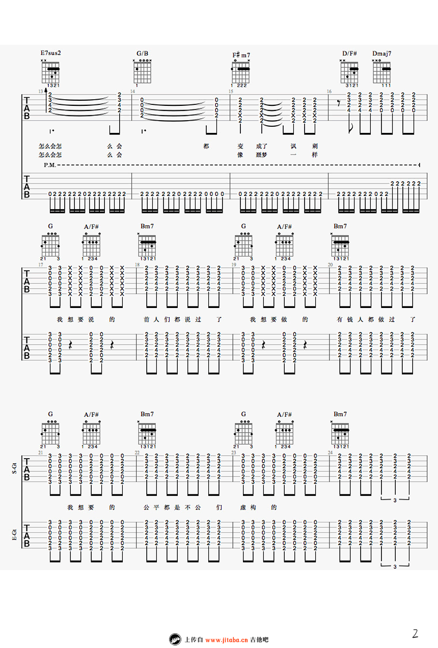 烂泥吉他谱 F调六线谱_吉他吧编配_许志安