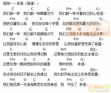 承诺吉他谱 C调和弦谱_虫虫吉他编配_陈翔-吉他谱_吉他弹唱六线谱_指弹吉他谱_吉他教学视频 - 民谣吉他网