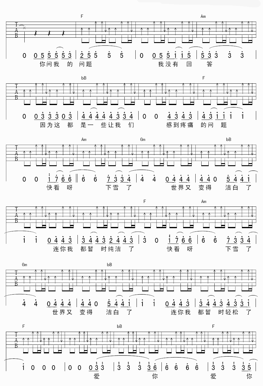 如果冬天吉他谱 F调六线谱_扫弦版_王凡瑞