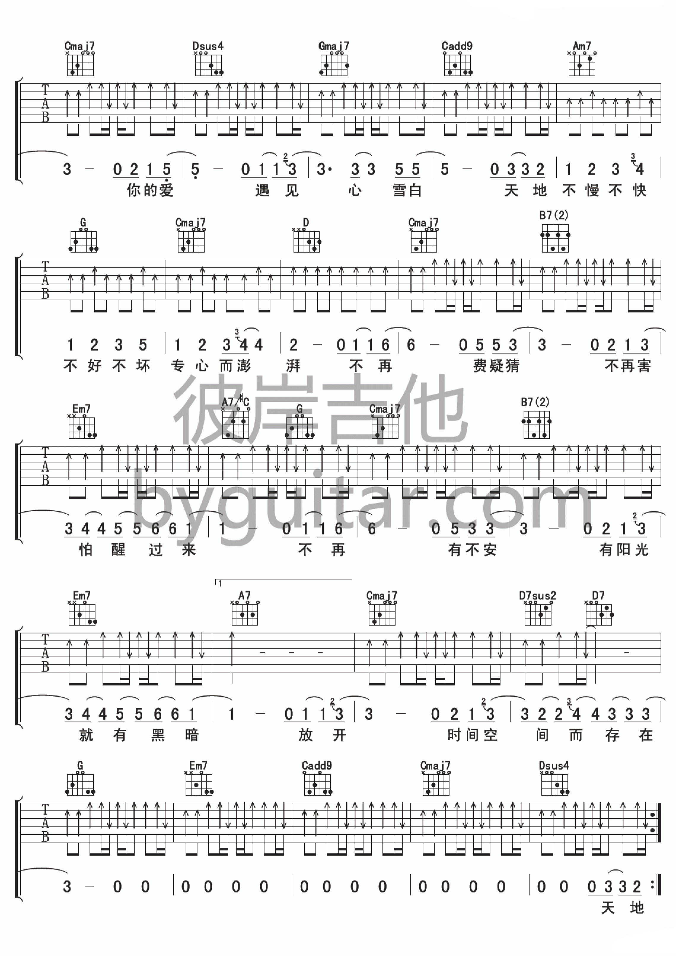 融雪之前吉他谱 B调简单版_彼岸吉他编配_苏打绿