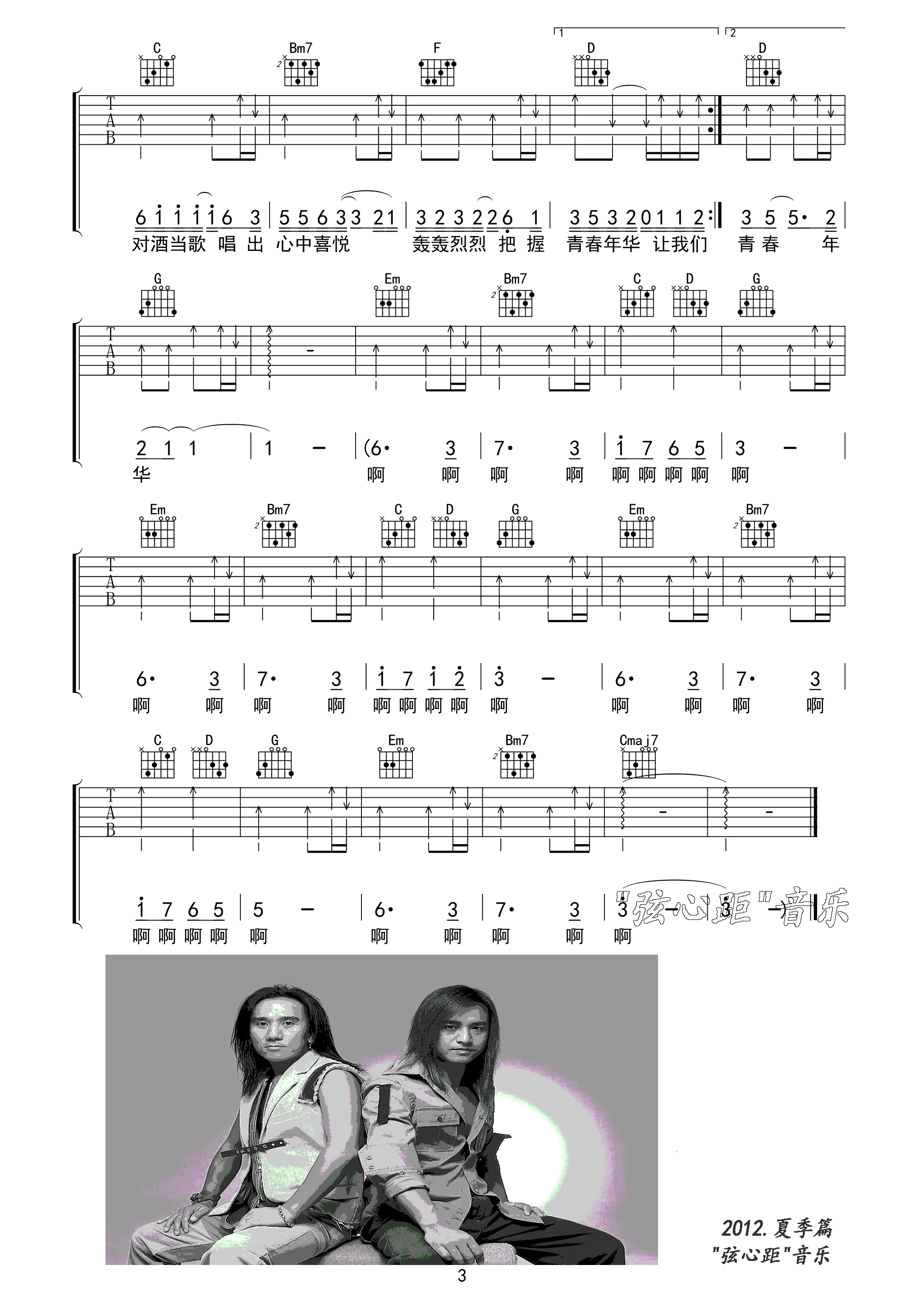 当吉他谱 G调高清版_弦心距编配_动力火车