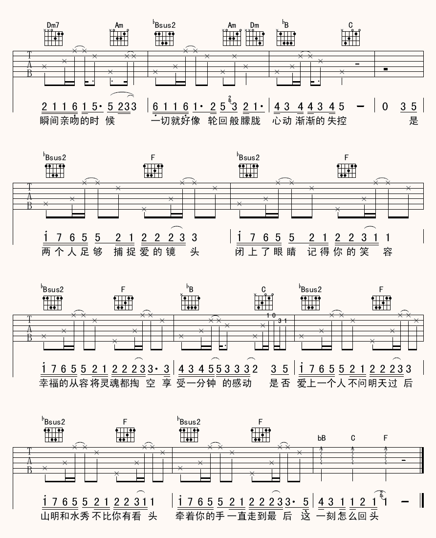 明天过后吉他谱 F调_六线谱_张杰